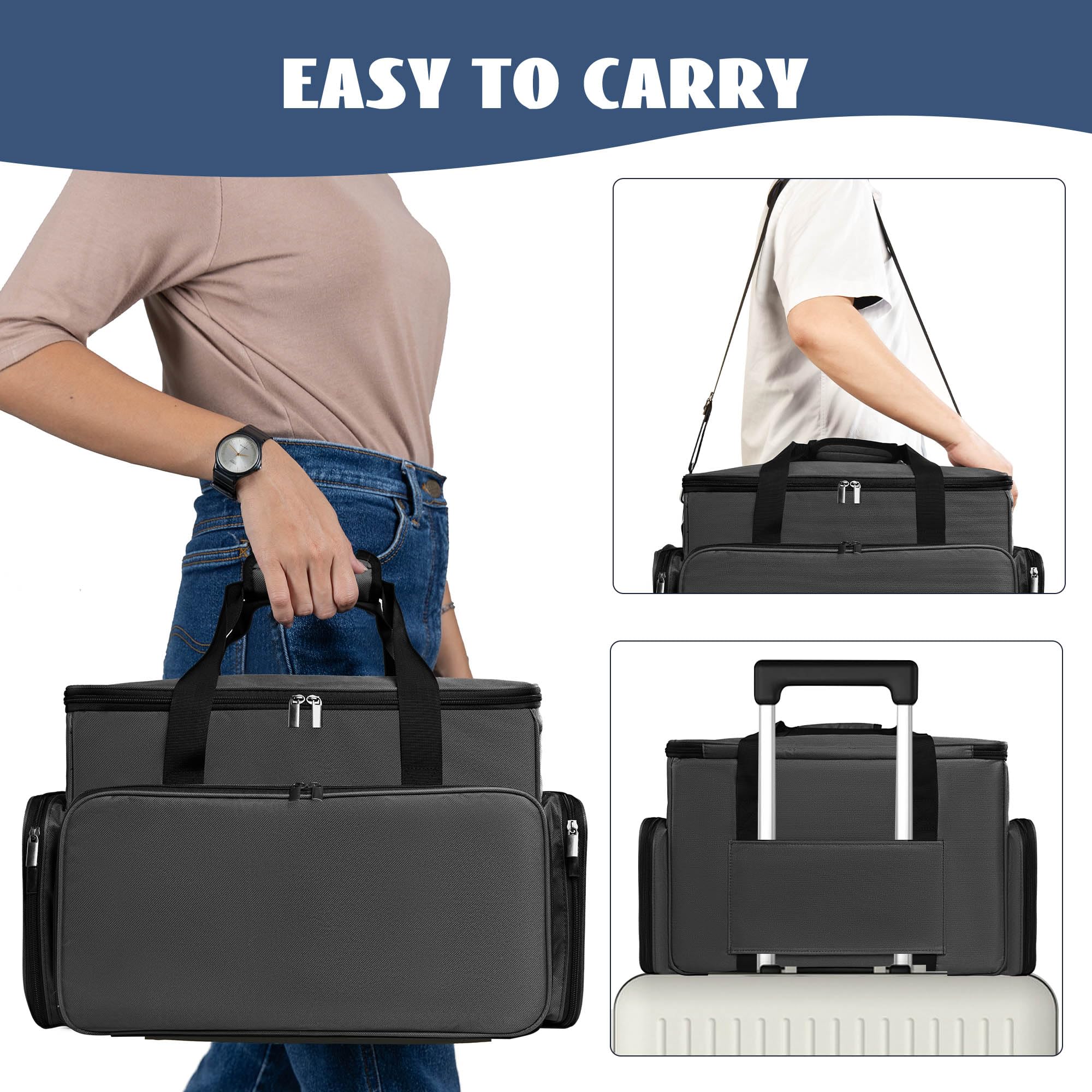 Bolsa Máquina Coser, Maletas de Transporte Máquinas de Coser, Bolsa de Viaje para Máquina Coser con 2 Bolsillos Extraíbles, Adecuado de la mayoría de Máquina de Coser, Gris(Sola Bolsa)