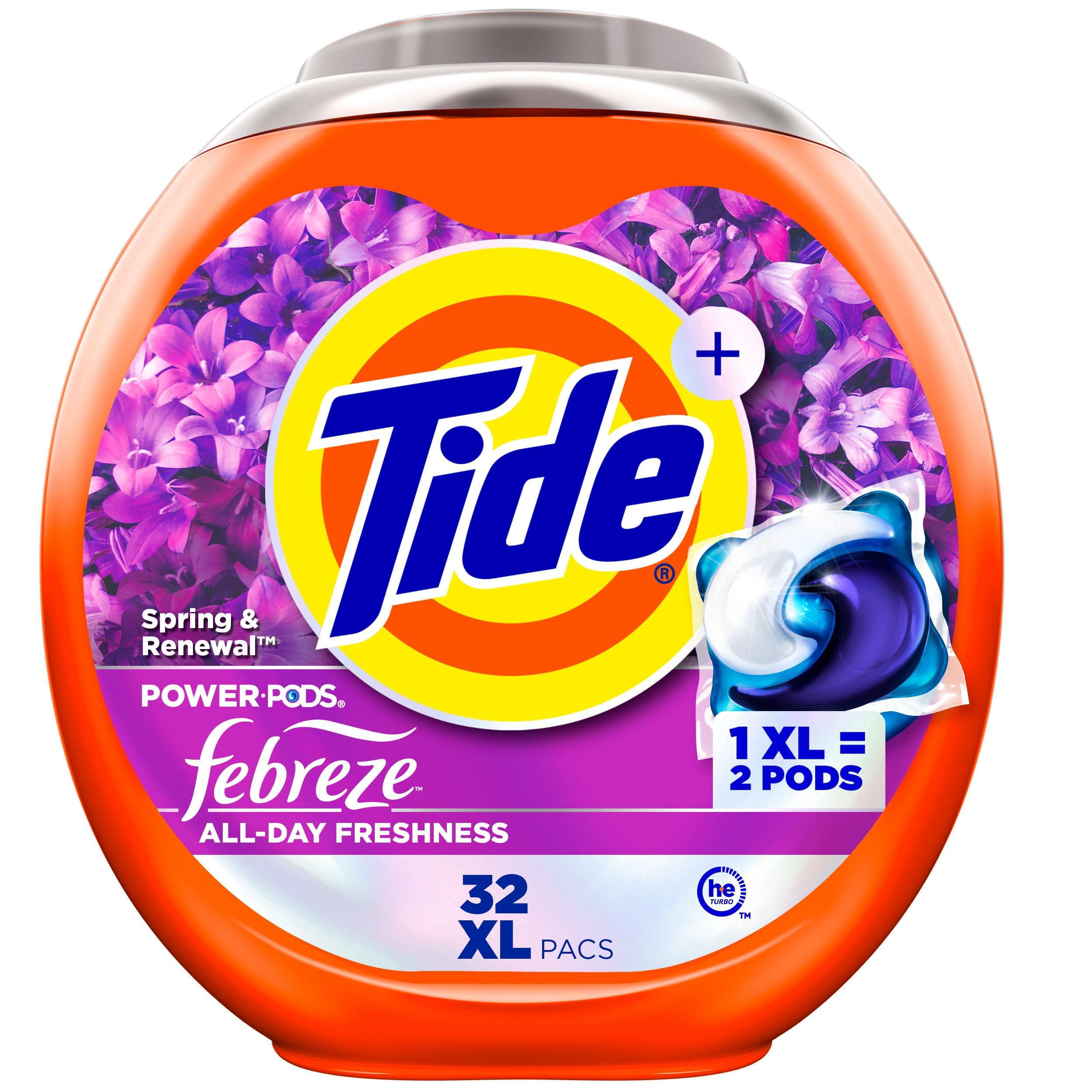 Tide Power Pods Laundry Detergent Pacs with Febreze, 32 Count, Spring &amp; Renewal Scent, Febreze Freshness with Odor Eliminators