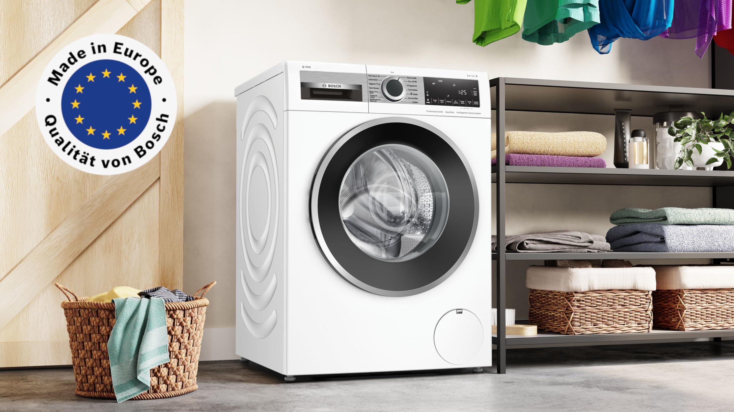 Bosch Serie 6 Waschmaschine 9 kg 1400 UpM Fleckenautomatik WGG244F40 | i-DOS vollautomatische Flüssigwaschmittel-Dosierung, langlebiger bürstenloser Motor, Knitterschutz per Iron Assist Dampf