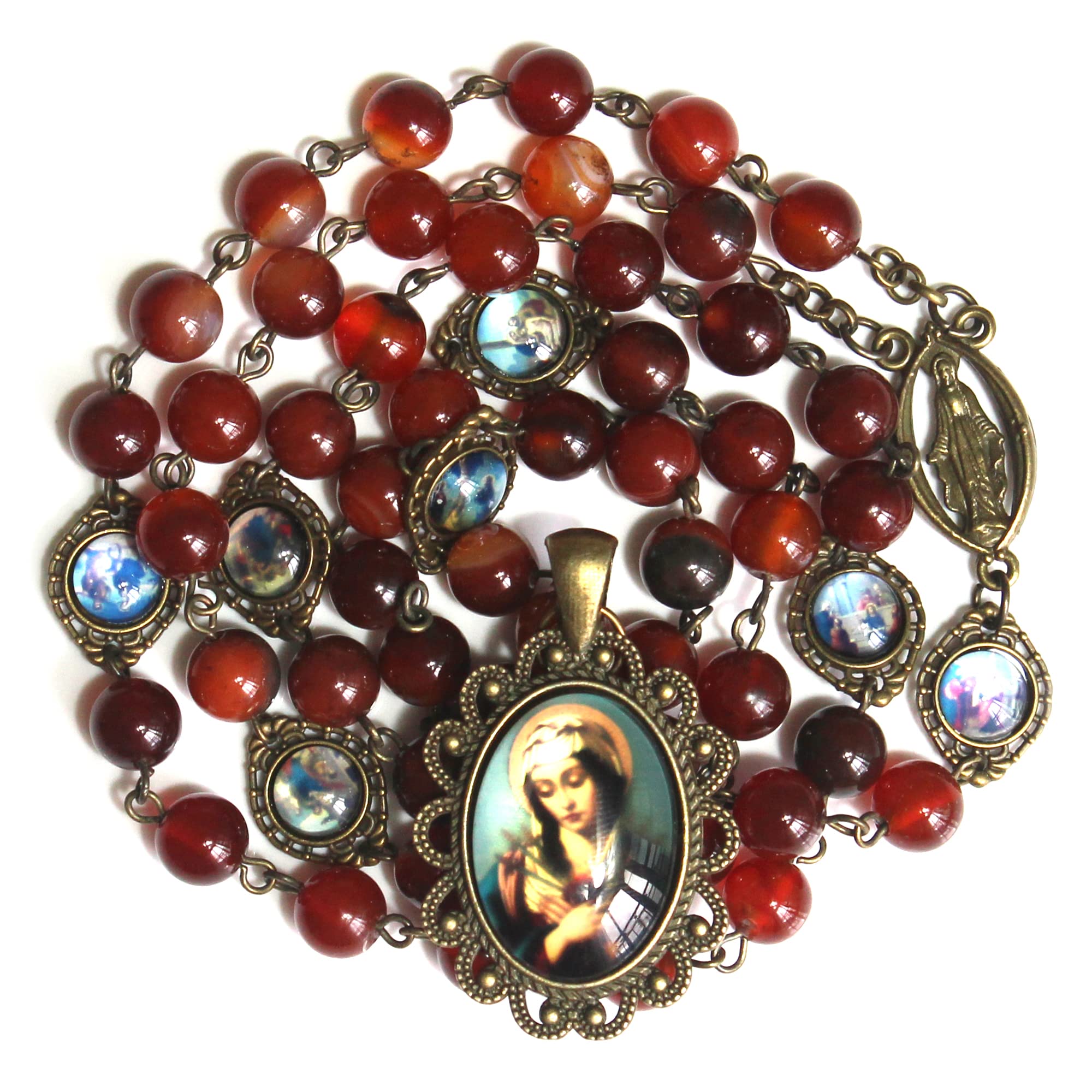GeekTenet Seven Sorrows Rosary Beads Chaplet Dark brown Natural agate Rosery Catholic gifts (Dark brown)