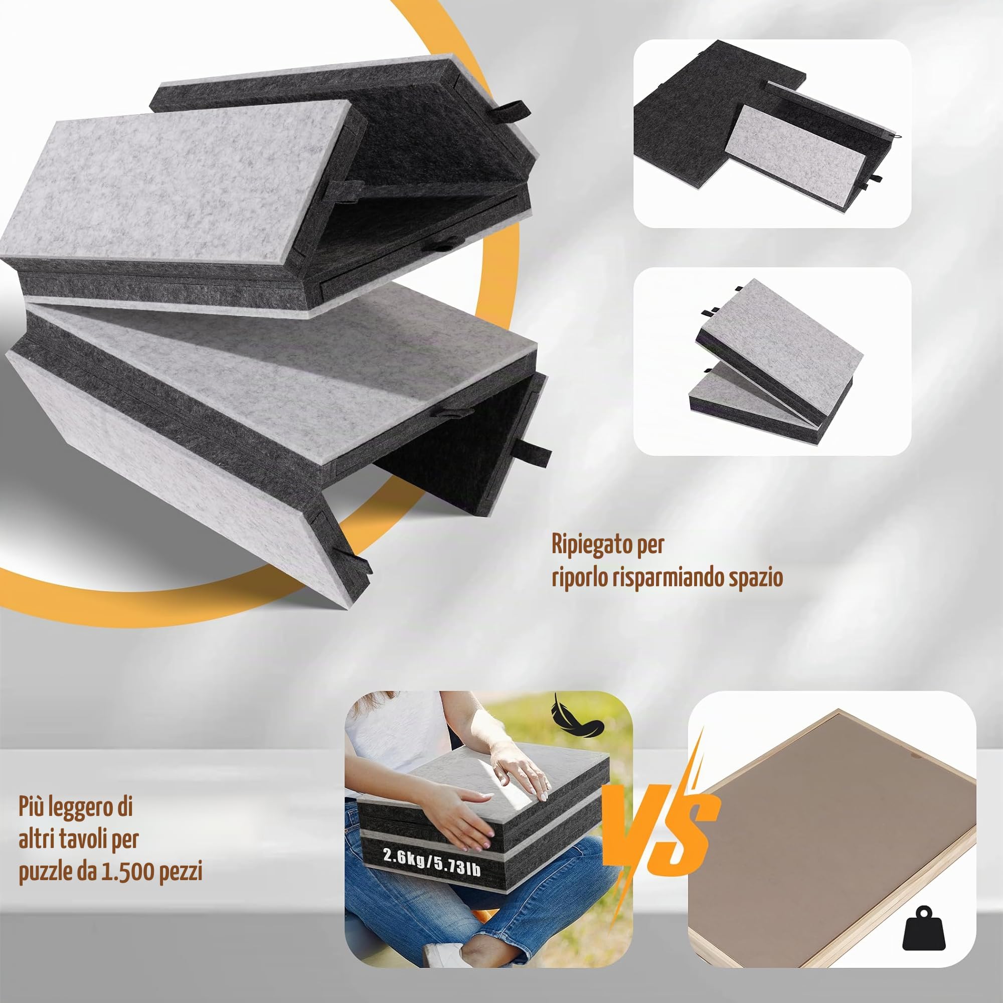 Tektalk Tavola puzzle pieghevole con 6 cassetti colorati, tavolo puzzle portatile per adulti, super leggero in feltro con coperchio, per riporre 1500, 1000, 500 pezzi di puzzle