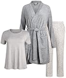 Eddie Bauer Women’s Pajama Set – 3 Piece Sleepwear Set - Bathrobe, T-Shirt, and Lounge Pants Set for Women (S-XXL)