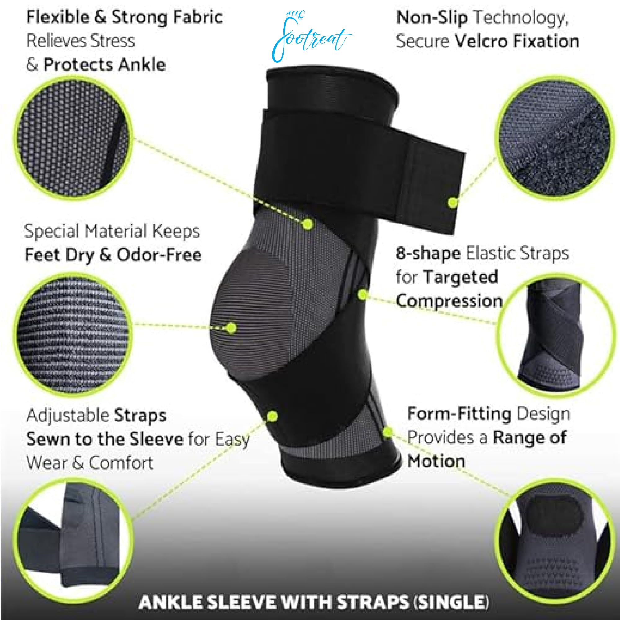 Sinvic Ankle Brace 2PCS - Adjustable Compression Wrap For Men & Women - Breathable Support For Ankle Protection - Medium Classic Black