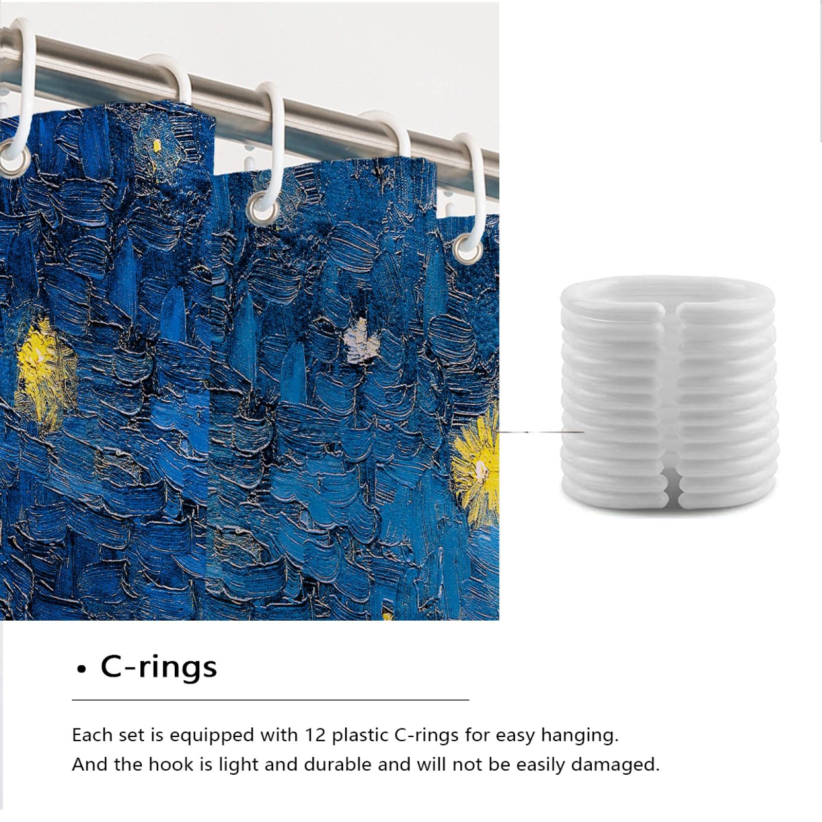 Cortina de ducha azul annata Starry Night Cortinas de tela de poliéster Decoración de baño Set con 12 ganchos Accesorios de baño Suficientemente grueso 200x200 cm