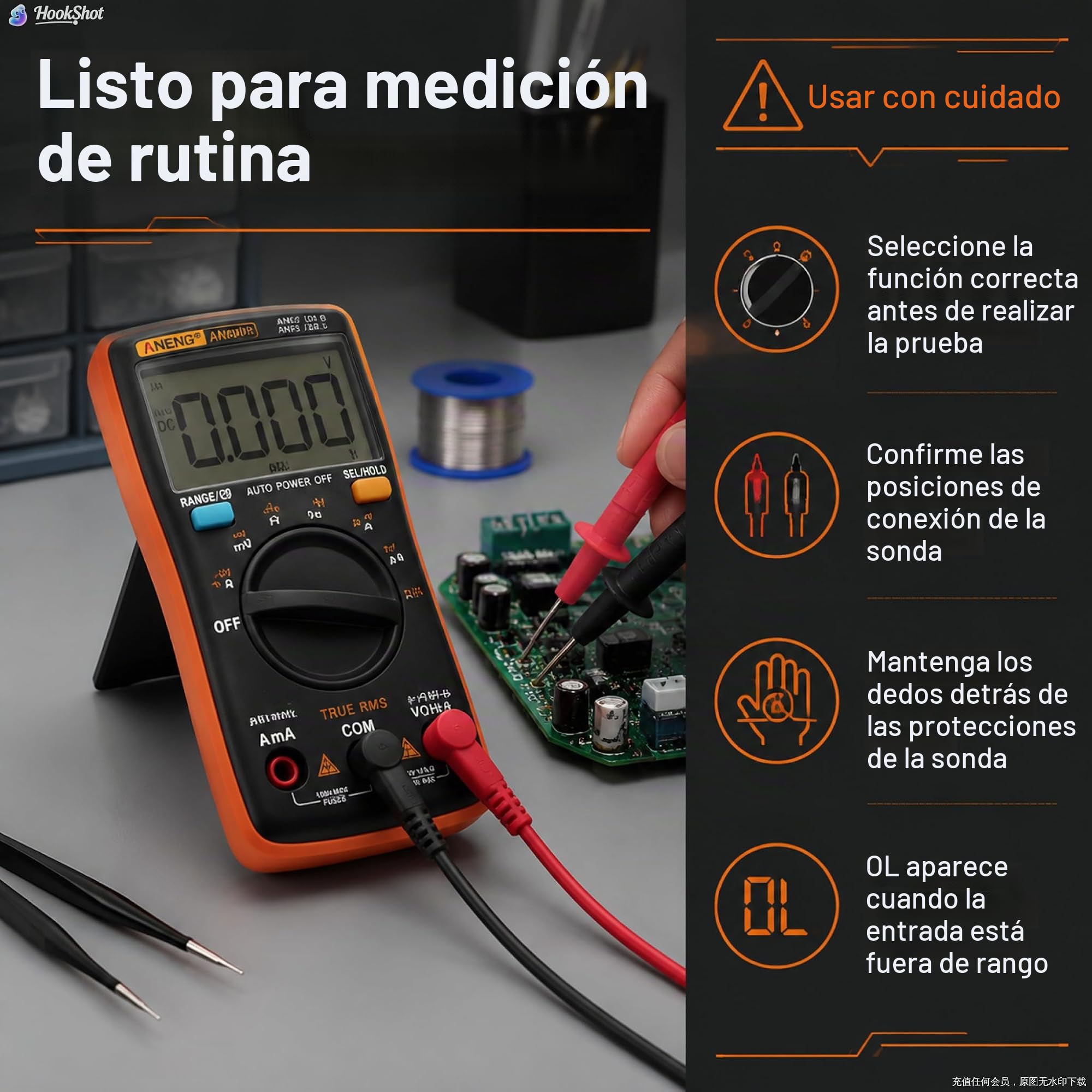 AN8008 Multímetro digital True Tensión CA Voltaje CC Amperímetro Corriente Ohm Medidor Probador Diodos Transistores Temperatura Rojo