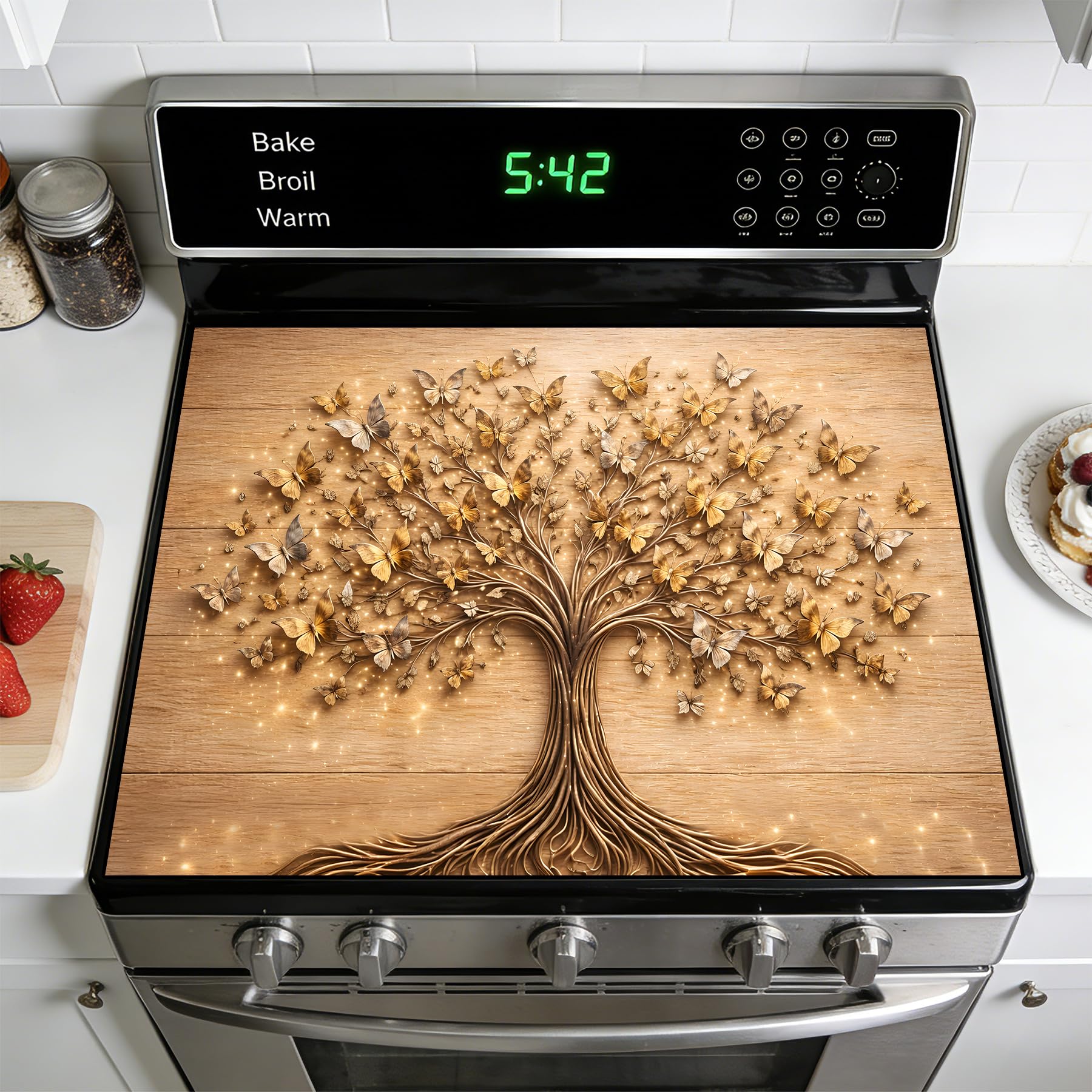 Stove Burner Covers Non-Slip Electric Cooktop Protector Mat (Tree)