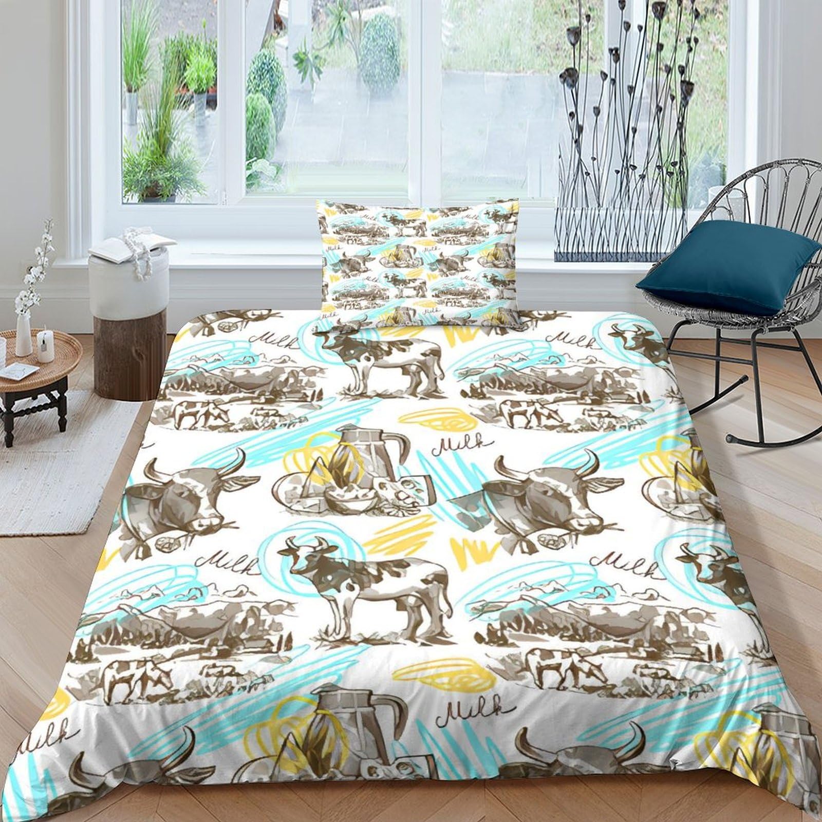 Housse de couette vaches de ferme 3D parure de lit microfibre haut de gamme lit simple