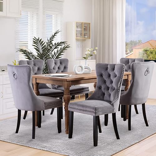 SoarFlash Juego de 6 sillas de comedor de terciopelo, silla lateral de respaldo alto, silla lateral tapizada moderna de alta gama con capitoné y