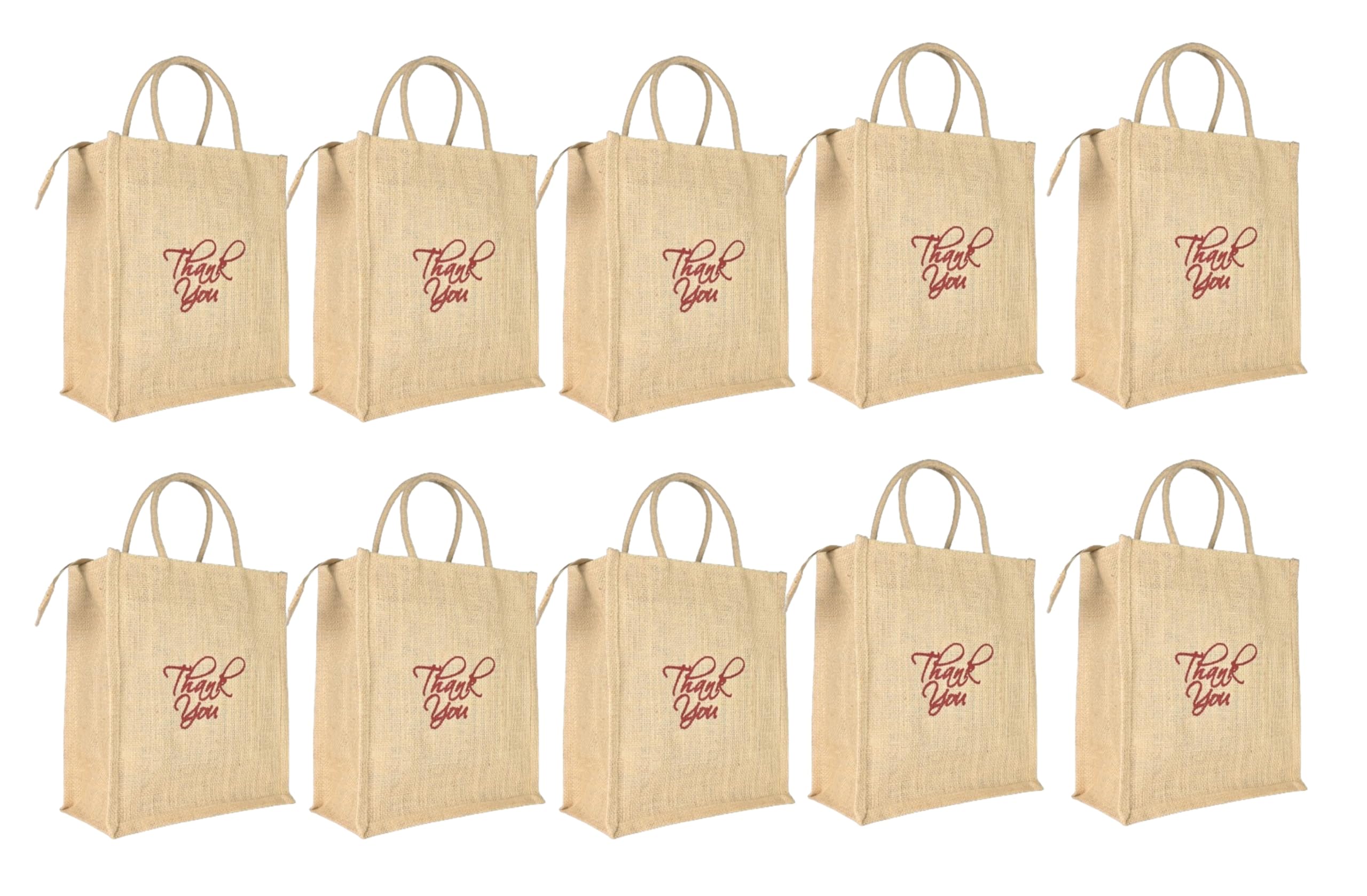 Soman Jute Ecofriendly Return Gift Bags Thank You Printed with Zip Natural Pack of 10 Bags