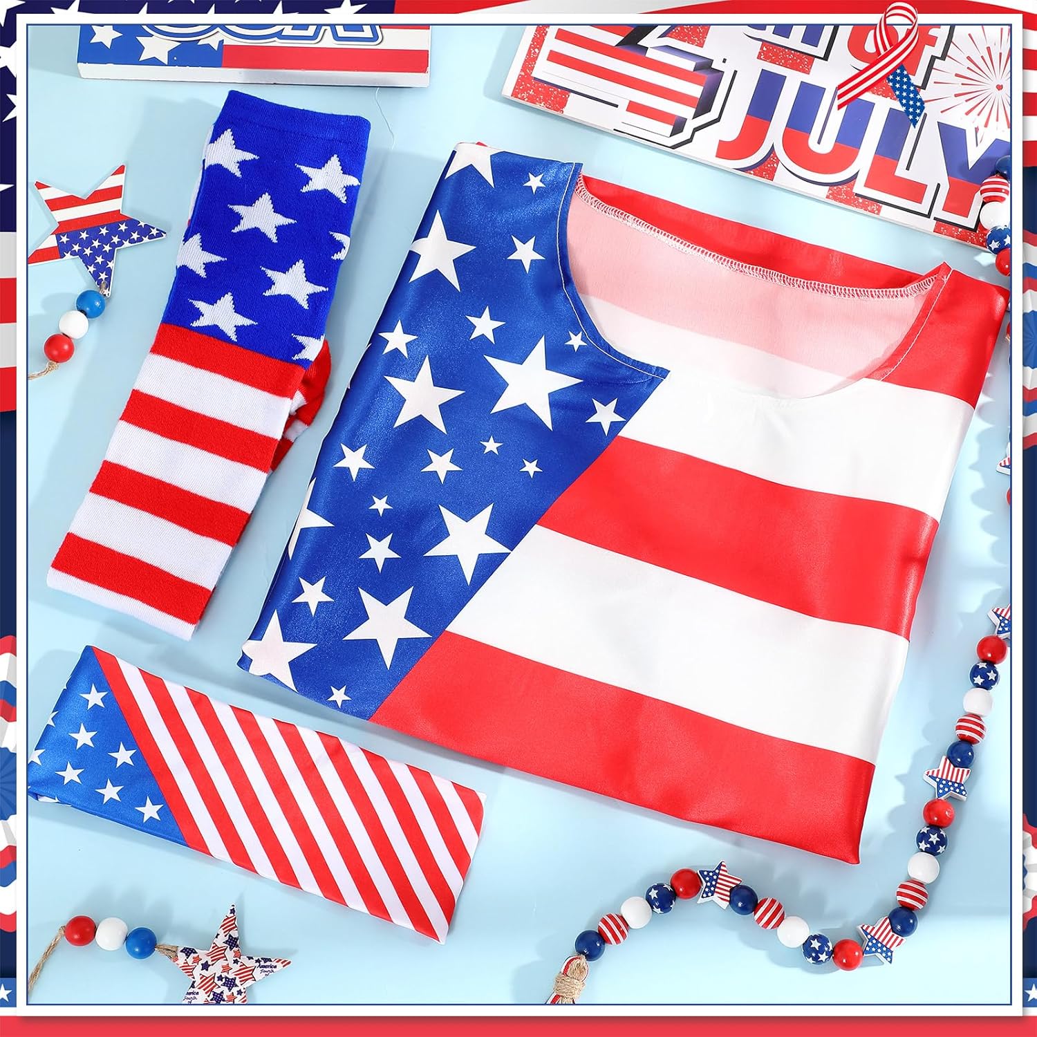 Liitrsh American Flag Dress Set for Women Include Patriotic Flag Dress American Flag Socks Bandana for 4th of July - Image 4