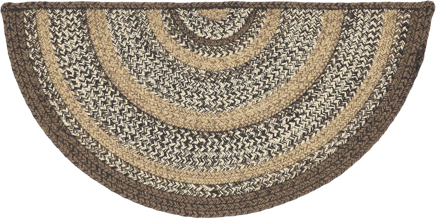 VHC Brands Espresso Rug with PVC Pad, Jute Blend, Half Circle, Brown Black Tan White, 16.5x33 inches