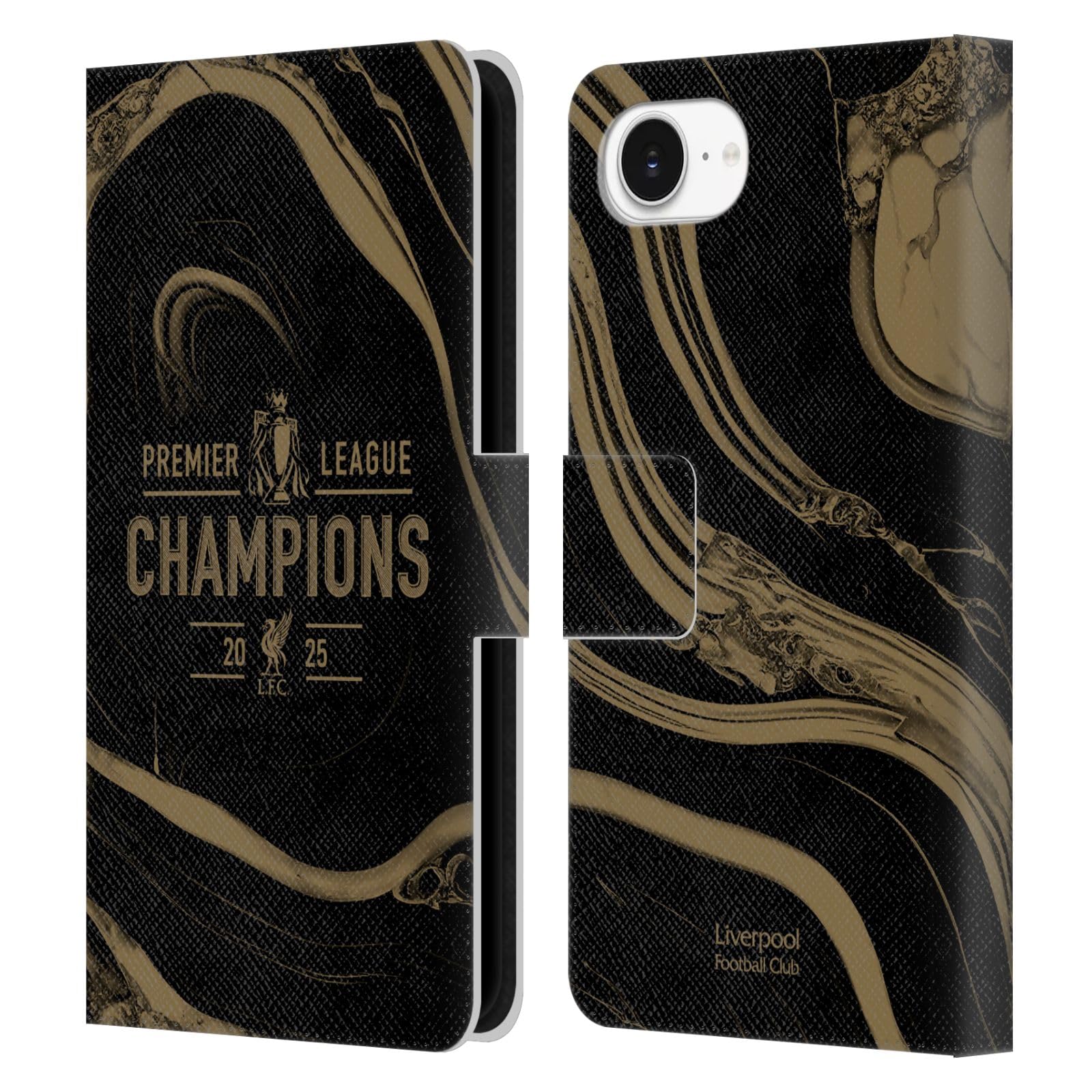 Head Case Designs Officially Licensed Liverpool Football Club Black Marble 2025 Premier League Champions Leather Wallet Case Compatible With Apple iPhone 16e / iPhone 17e