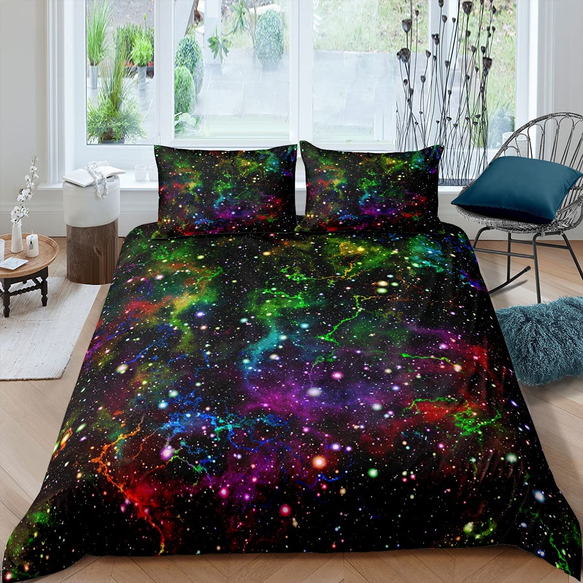 Loussiesd Galaxy Duvet Cover Outer Space Bedding Set for Kids Teens Chic Colorful Starry Sky Comforter Cover Milky Way Bedding & Linen 3Pcs Zipper Super King — image 1