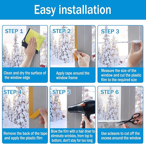 Window Insulation Kit for Winter, 87394 Window Plastic for Winterizing | Window Covering, Thickened POF, Thermal Insulation, Heat Shrink, High Transparency, Strong Adhesion, for 10Pcs 3x5' Windows
