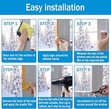Window Insulation Kit for Winter, 87394 Window Plastic for Winterizing | Window Covering, Thickened POF, Thermal Insulation, Heat Shrink, High Transparency, Strong Adhesion, for 10Pcs 3x5' Windows