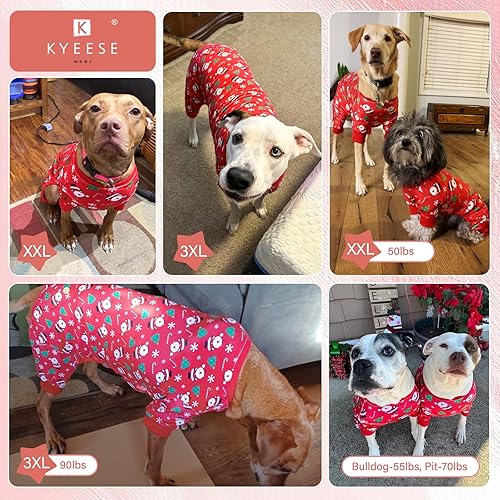 Miniatura 7 de KYEESE Pijama de Navidad para perros medianos, pijamas de Papá Noel para perros, mameluco de terciopelo suave para perros de vacaciones