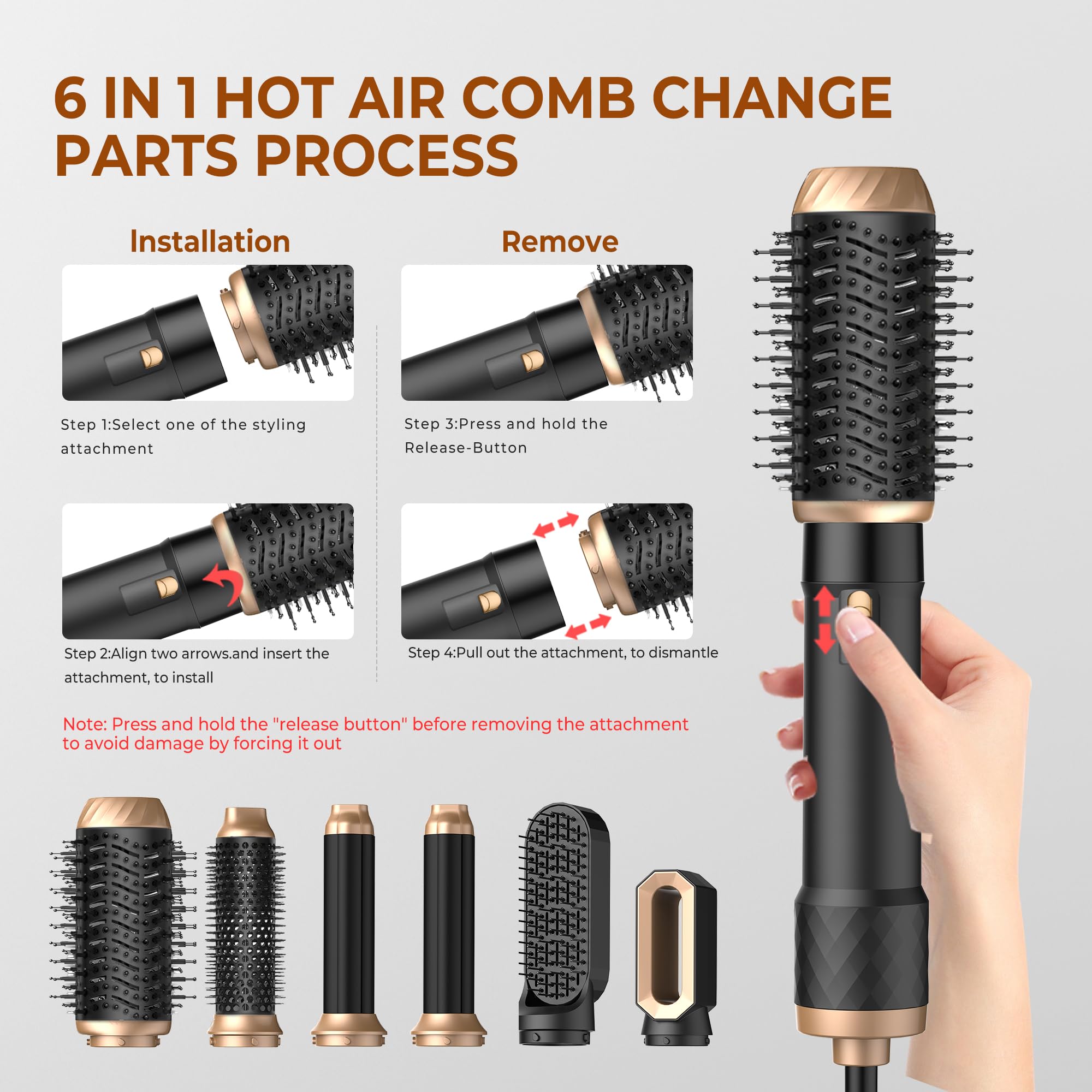 Hairstyler 6 w 1 Air Styler, 1000 W, okrągła suszarka do włosów, do stylizacji i suszenia z lokówką powietrzną, okrągłą suszarką do włosów, szczotką do suszarki, szczotką z ciepłym powietrzem