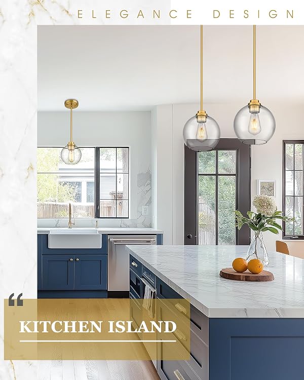 Audickic Pendant Lights Kitchen Island, Modern Gold Pendant Light with Clear Glass Globe Shade, Farmhouse Hanging Light Fixtures for Dining Room Entryway, AD-22280-1P-GD-C by Audickic - Image 7