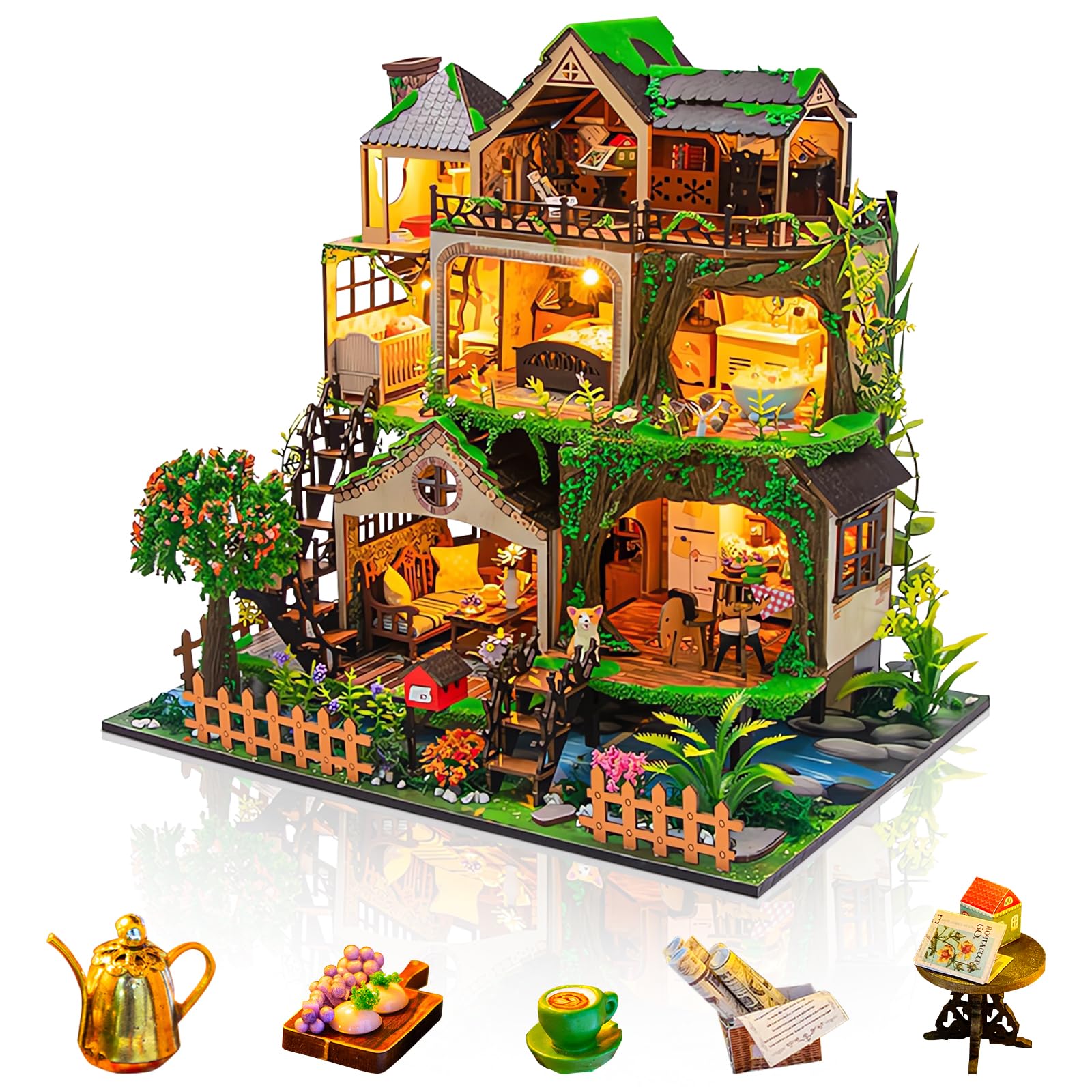 Kit de Miniaturas para Adultos, Casa de Muñecas con Muebles, Kit DIY para Adultos, El Regalo Ideal para Navidad o cumpleaños, Casa de Flores del Castillo — view 8