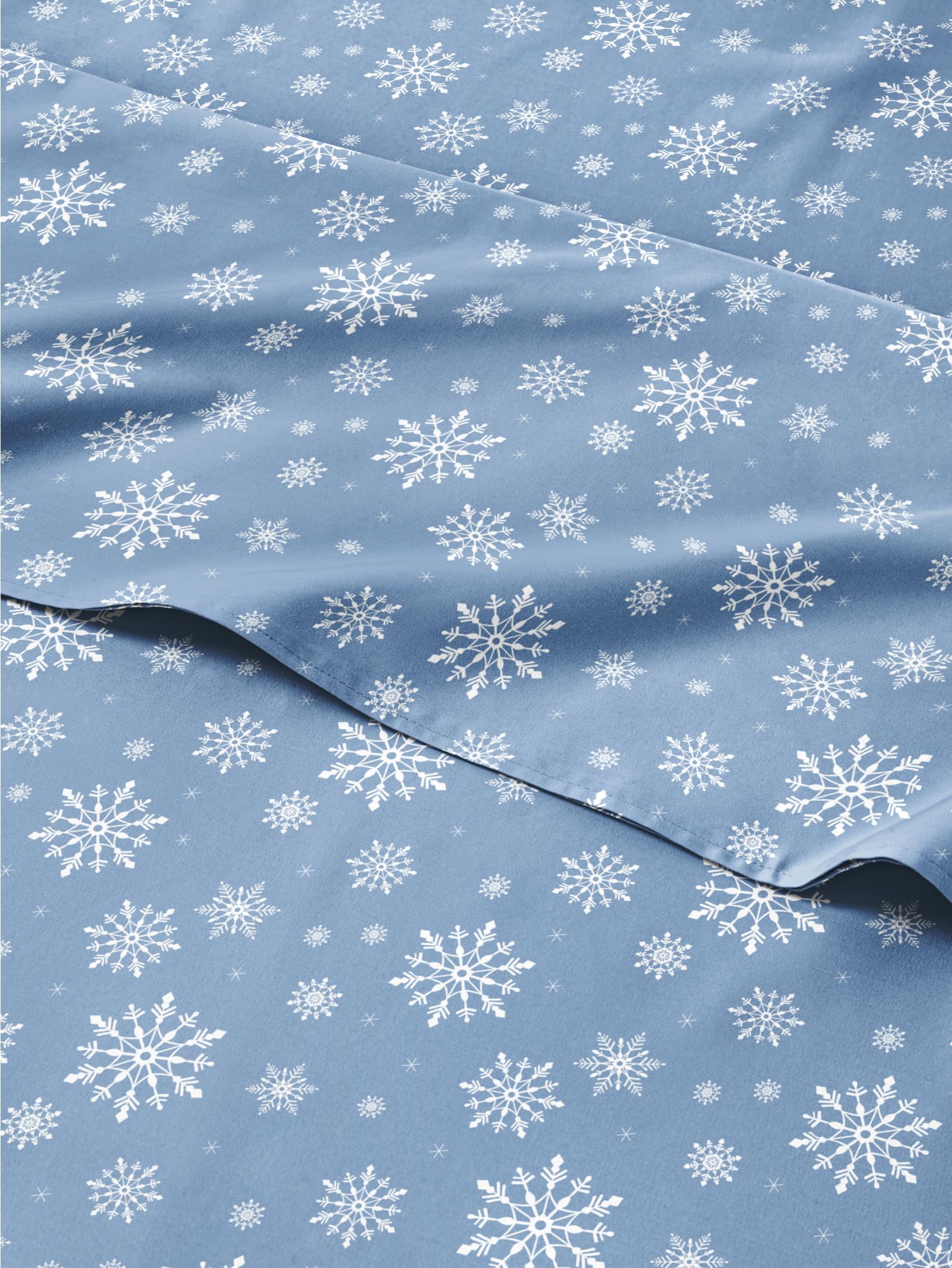 Christmas Sheet Set, Blue Snowflakes, Holiday Xmas Bedding Set - Queen Size