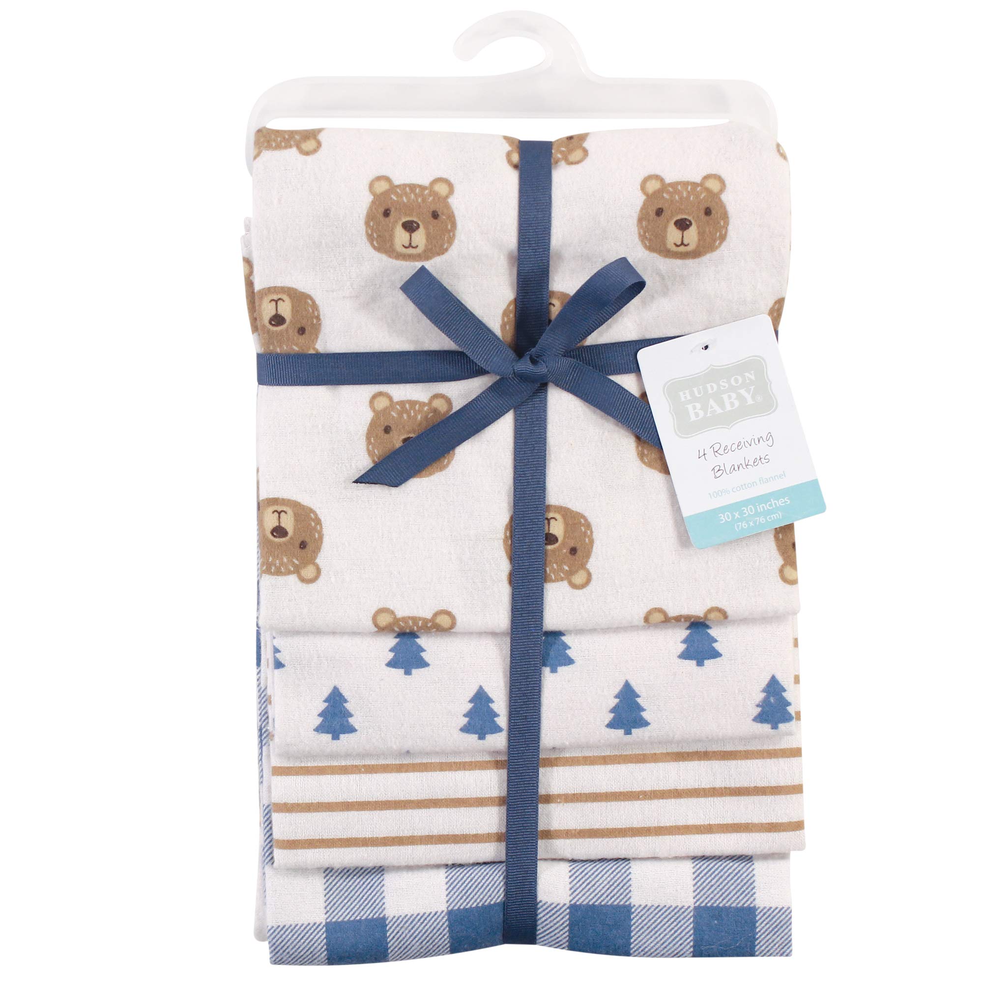 Hudson Baby Baby Flannel Receiving Blankets 4pk, One Size, Little Bear 4-Pack