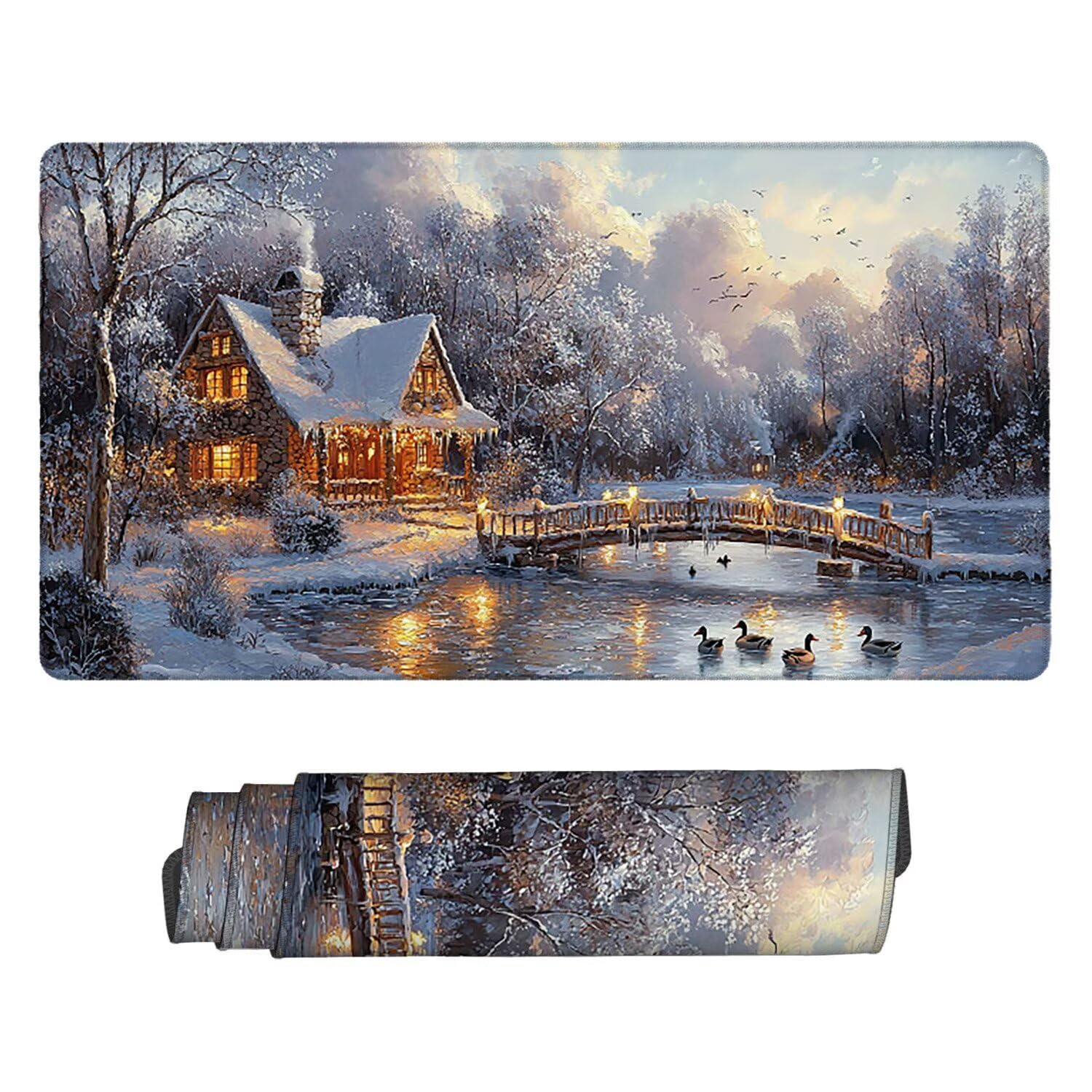 Podkładka pod mysz do gier XXL Mousepad 1000 x 500 mm, duża podkładka pod biurko z antypoślizgową gumową podstawą dla graczy, poprawia precyzję i szybkość (krajobraz śniegu) X-929