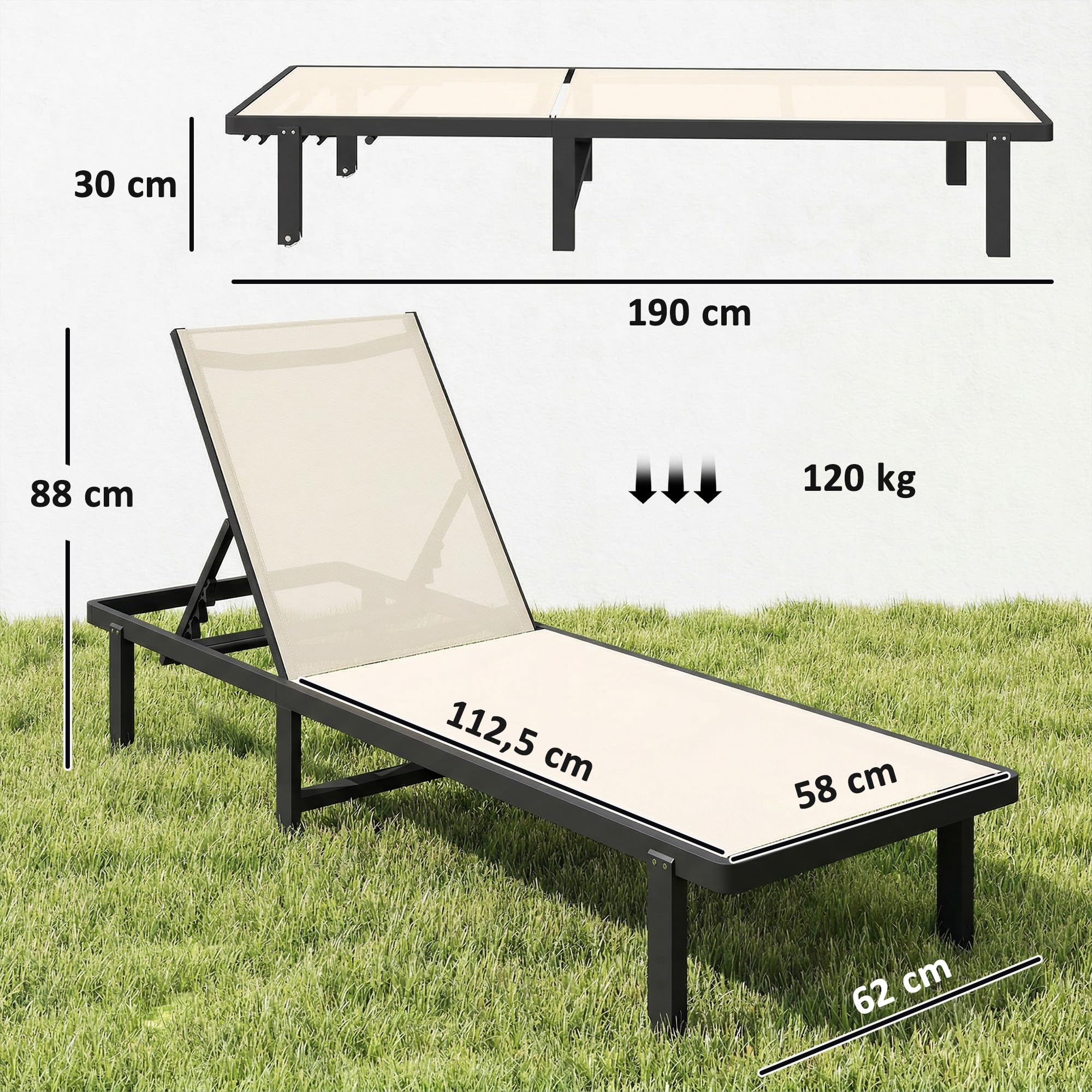 Outsunny Pack de 2 Tumbonas de Jardín Exterior, Tumbonas Reclinables con Ruedas, Respaldo Ajustable de 4 Niveles, Estructura de Aluminio y Tela Textilene, Resistentes, para Playa, Piscina, Beige