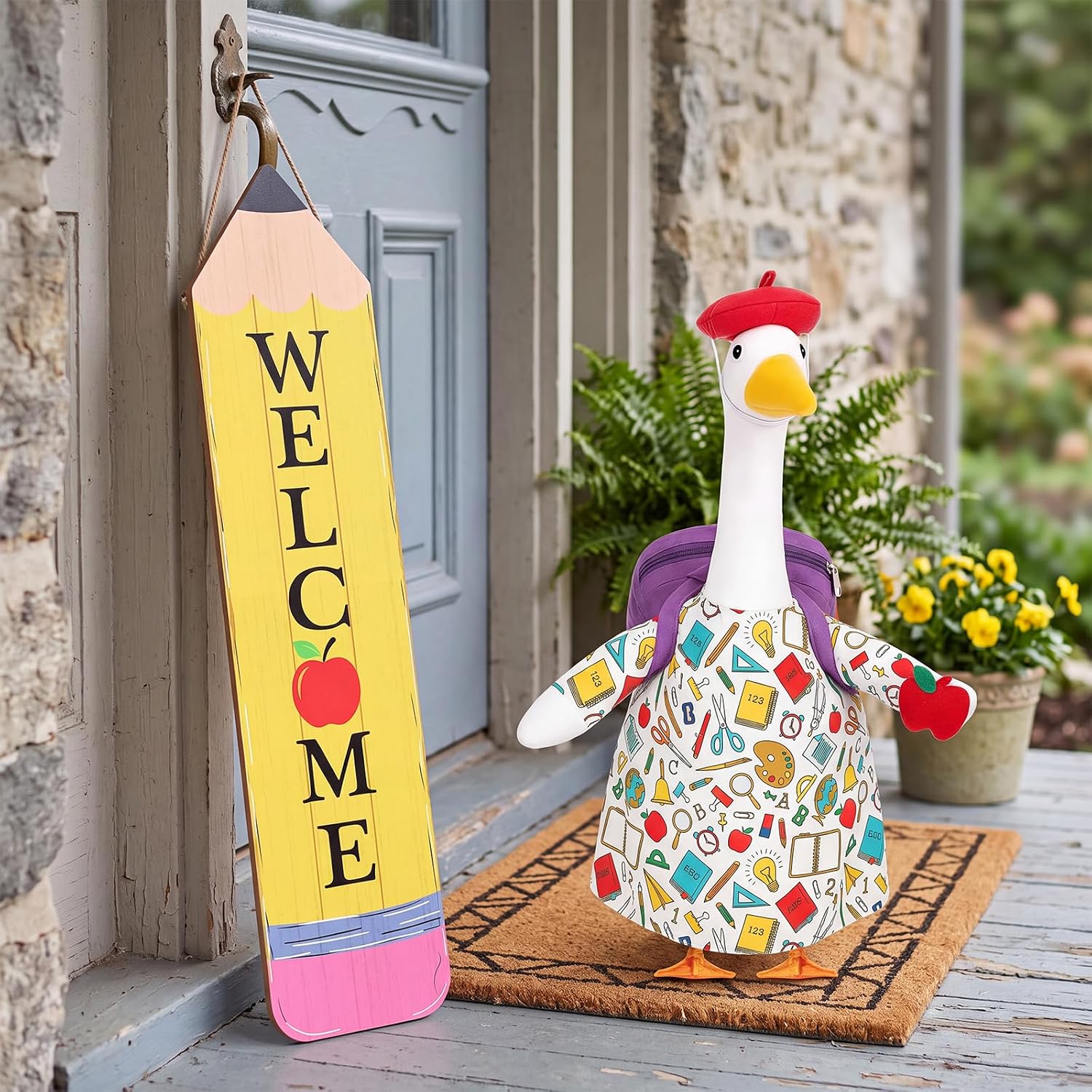Back to School Porch Goose Outfit Set | for Plastic Statue Lawn, Porch Goose Clothes with Schoolbag for Patio Decor