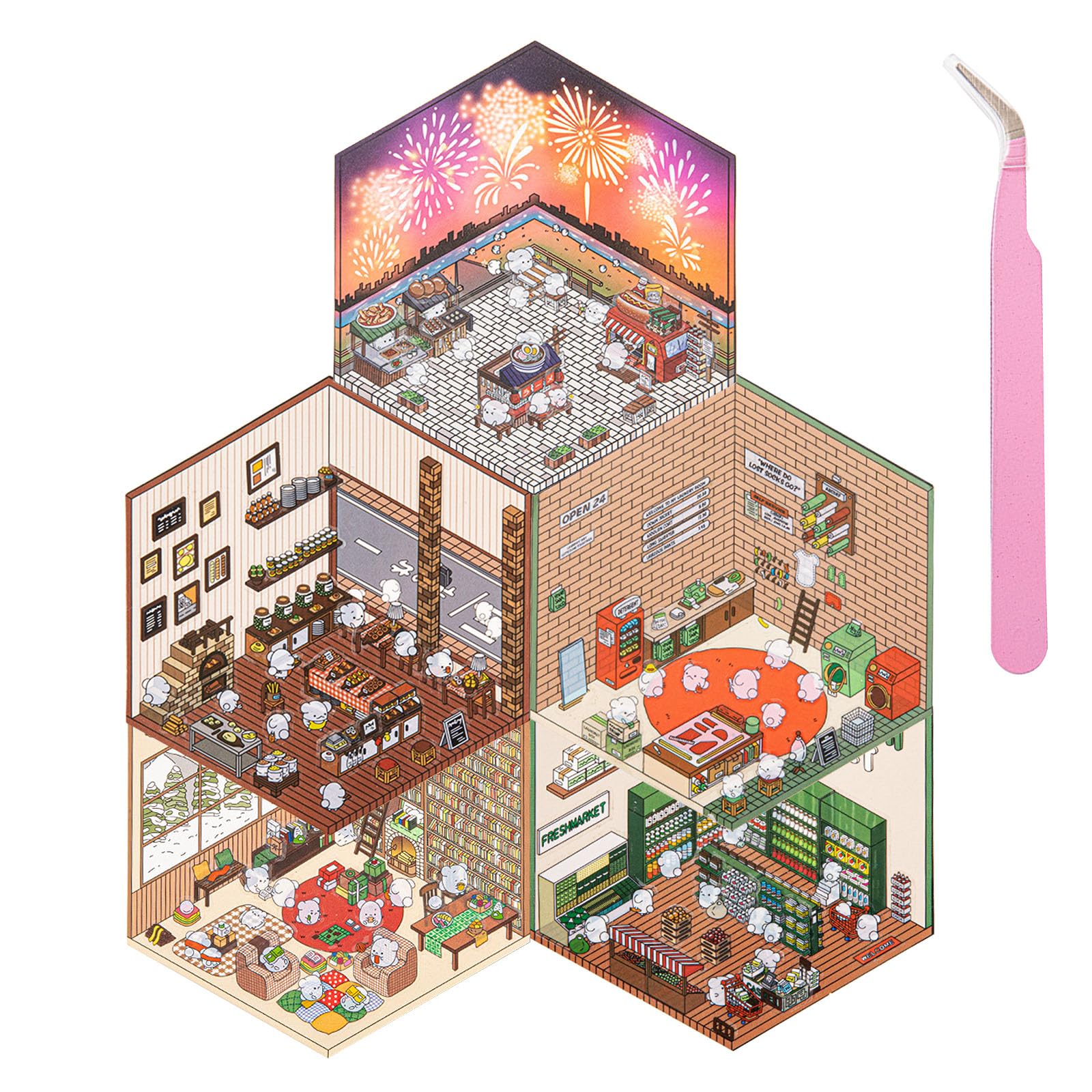 DOINEUFL 5 Sets 3D Sticker Scene, 3D House Sticker Set, Sticker Therapy 3D Stickers