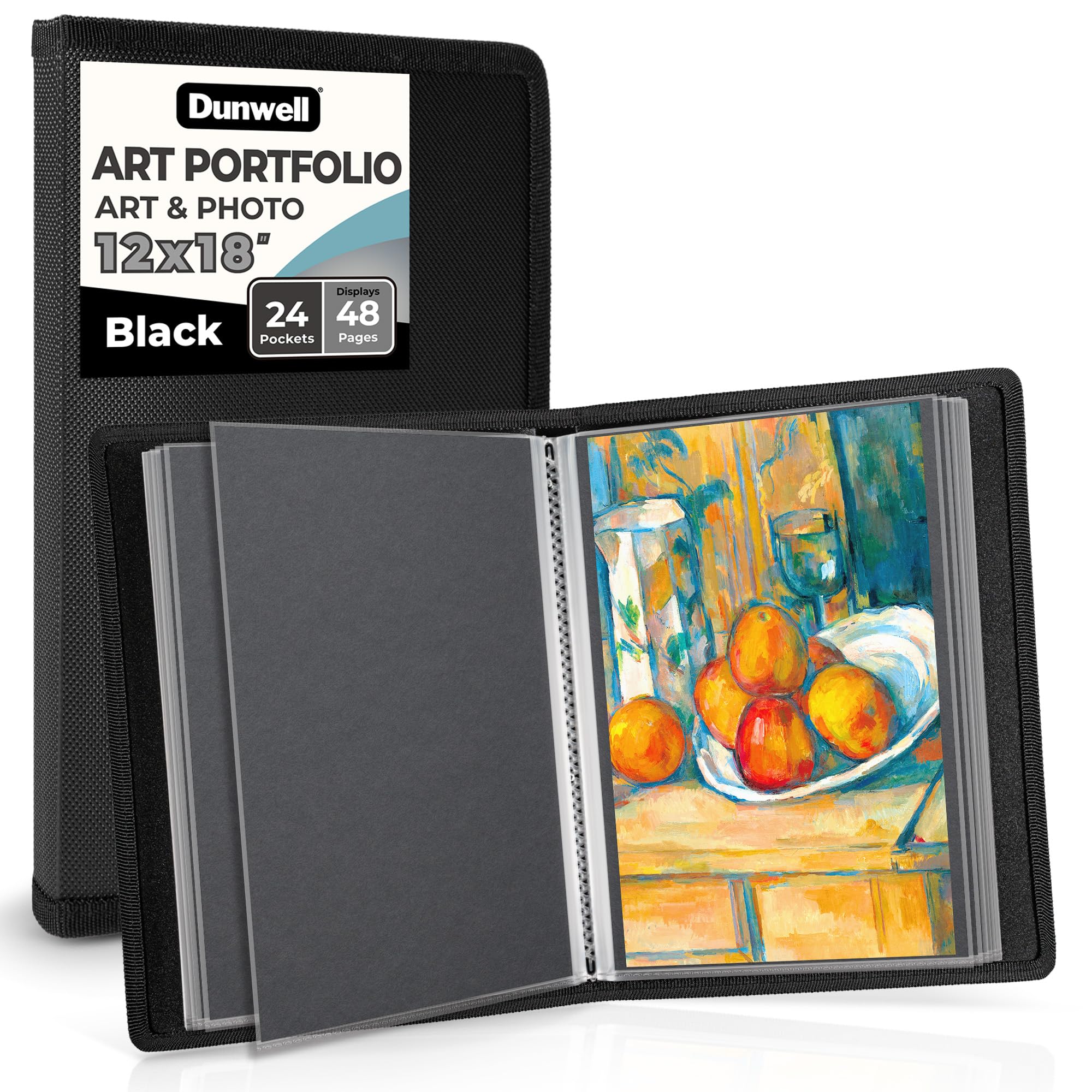 Dunwell 12x18 Art Portfolio - (Black) 12x18 Poster Album Portfolio Folder for Architects & Artists 18x12 Arch B Paper Folder Binder with Plastic Sleeve Acid Free 24 Pocket Display, 48 Pages