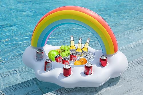 Miniatura 3 de Jasonwell Soporte inflable para bebidas de nube arcoíris flotante ensalada de frutas bar flotador accesorios de fiesta verano playa ocio botella