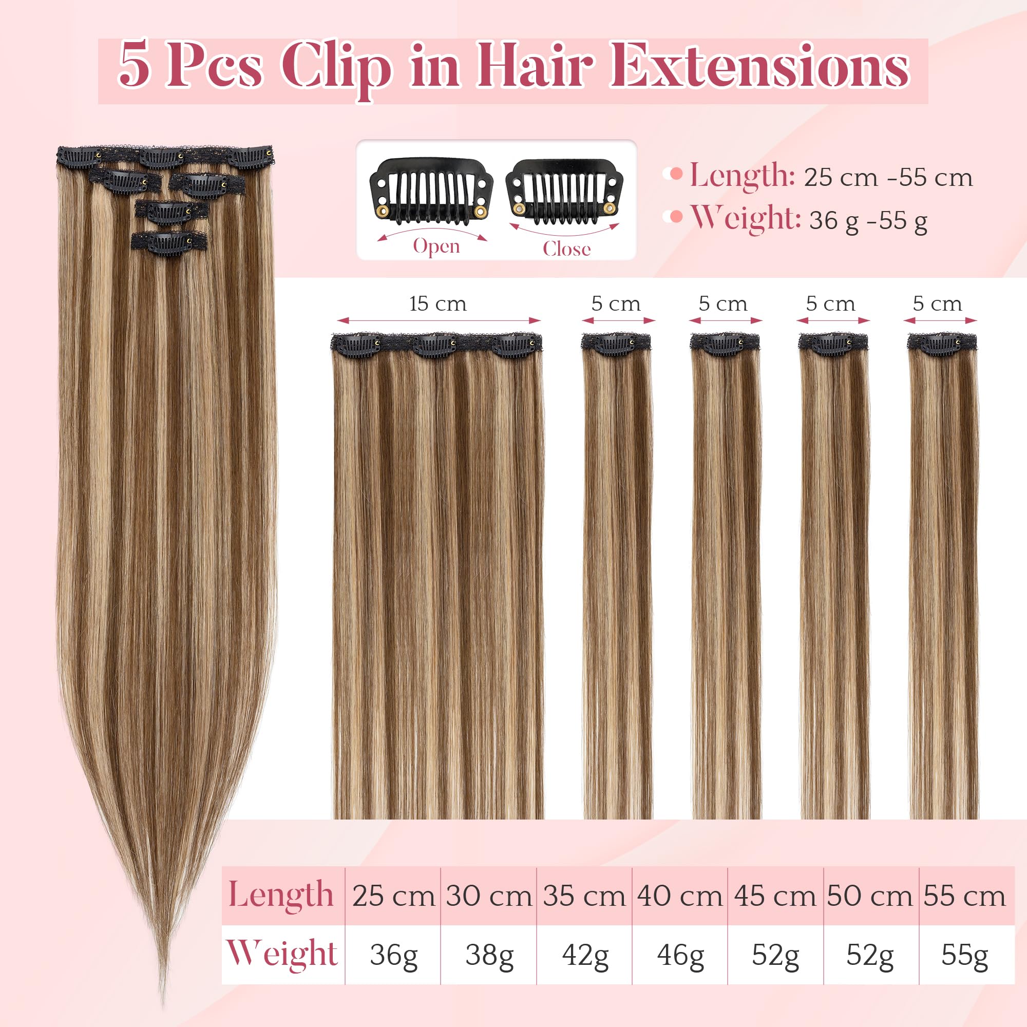 SEGO Clip in Extensions Echthaar Extensions Clip 5 Stück 7 Clips Human Hair Extensions Remy Echthaar Haarverlängerung Glatt Invisible 55 cm # 4P27