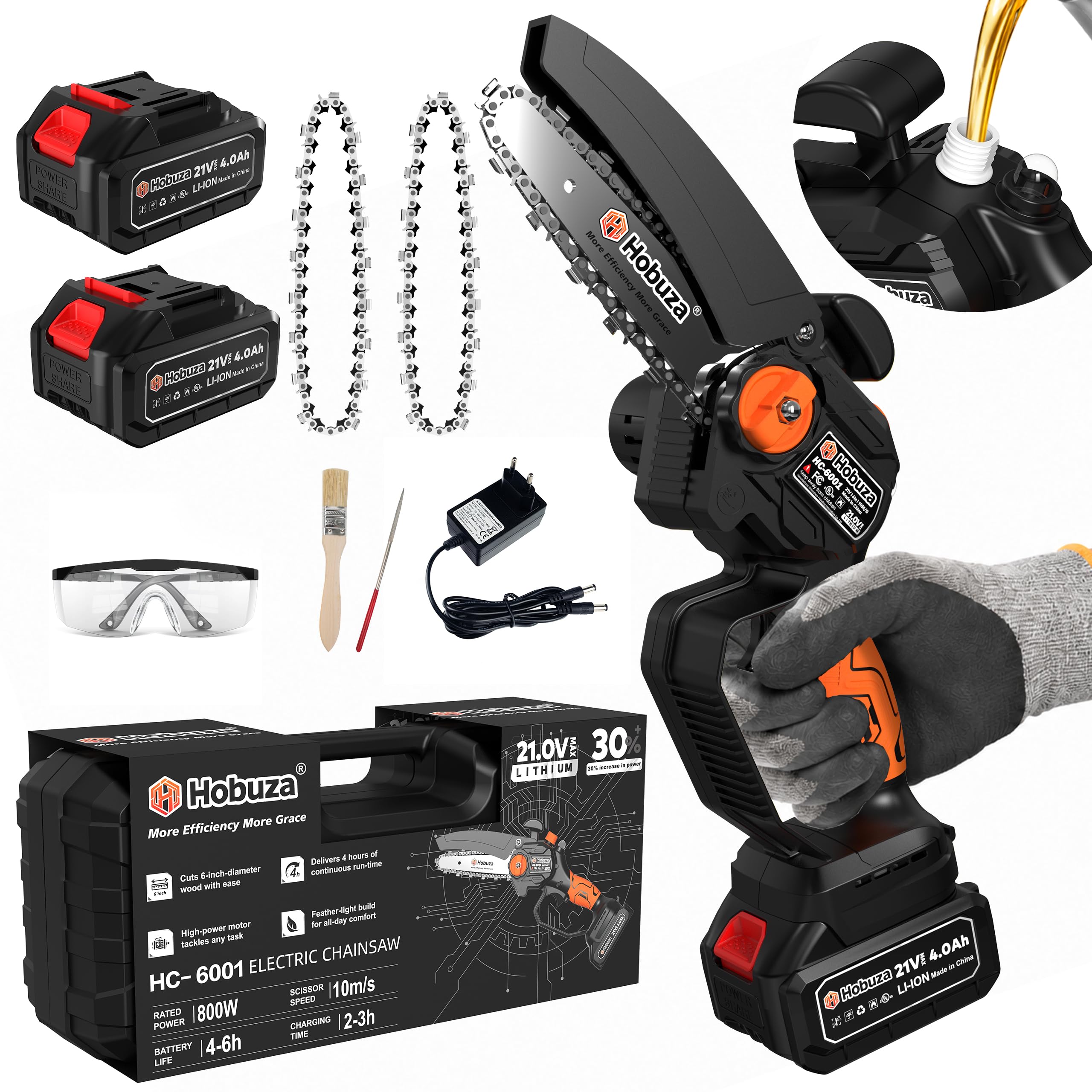 HOBUZA 6 Inch Brushless Mini Chainsaw - Cordless Power -11