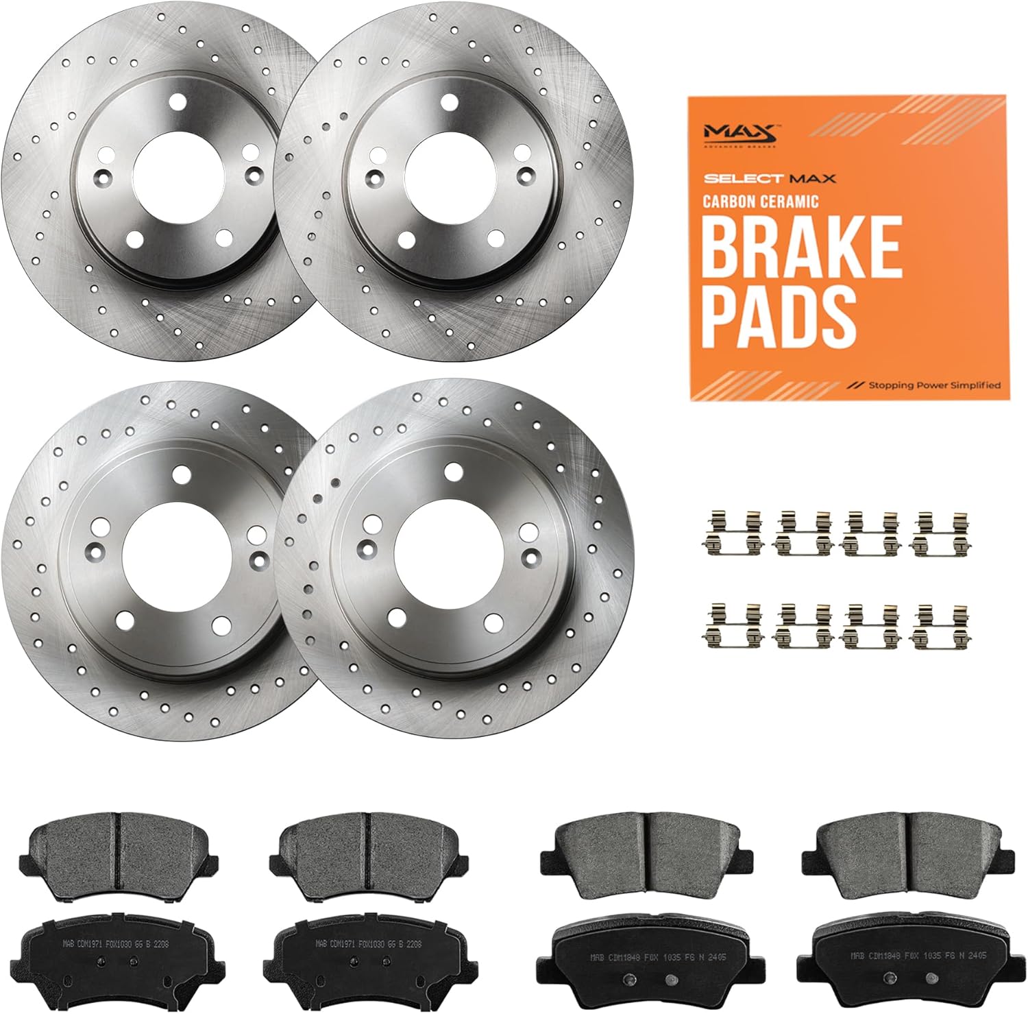 Max Advanced Brakes StyleMAX Front & Rear Brake Kit | Fits 2011-2016 Hyundai Elantra | Brake & Rotor Kit for Daily Performance | Cross-Drilled Rotors & Ceramic Brake Pads