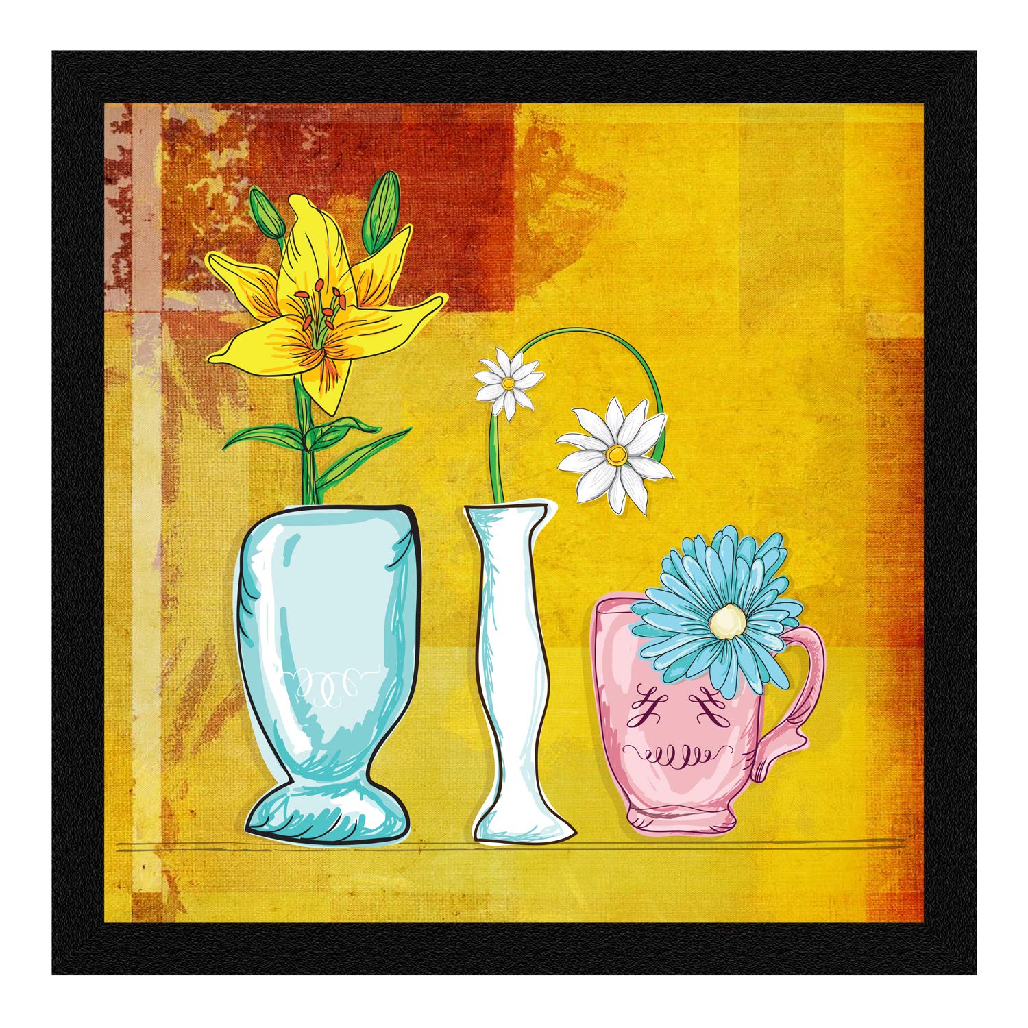 Amazon.co.jp: ArtX フラワー ホームインテリア フレーム絵画(合成木材