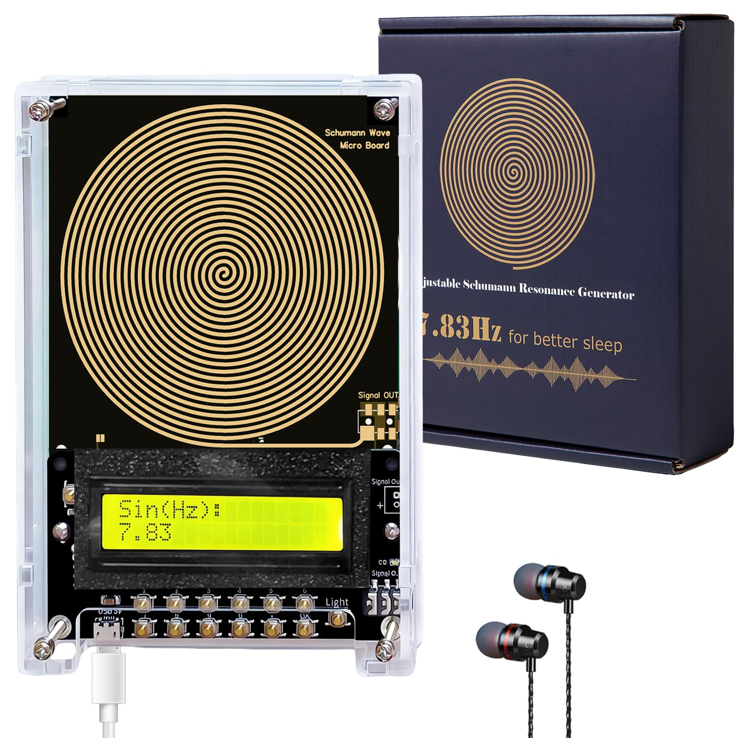 0.01Hz-299999Hz Adjustable Sine Wave Frequency Generator for Healing, 7.83Hz Schumann Resonance Generator with Acrylic Case, USB Powered Signal Generator for Relaxation, Stress Relief & Better Sleep