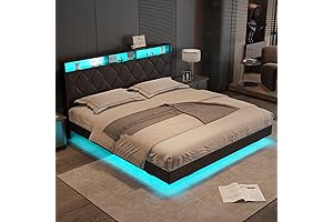King Size Floating Bed Frame with Headboard & LED Lighting