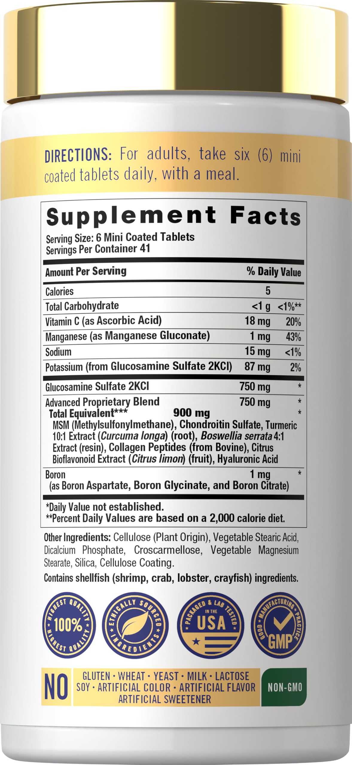 Carlyle Glucosamine Chondroitin MSM | 250 Mini Tablets — Amazon image 2
