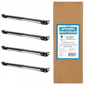 Impresa Pack of 4 XL Appliance Dolly Roller - Alloy Steel Adjustable 18.5-28.75 in Washing Machine Slider with Brake - 770 lb Capacity Heavy Duty Appliance Rollers - Low-Friction Furniture Sliders