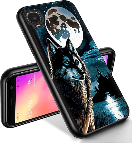 RYUITHDJP Funda para teléfono Alcatel TCL A3 (A509DL) 5.5 pulgadas con Wolf Night Moon Case para Alcatel TCL A3 TPU elegante antideslizante cubierta