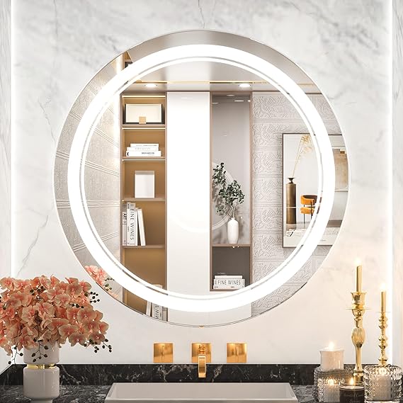 TETOTE 24 Inch Round Bathroom LED Vanity Mirror, UL Certified, AntiFog