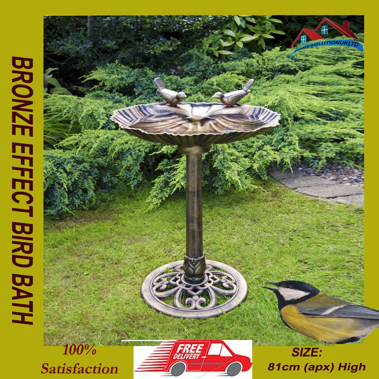 GardMax Bronze Effect Bird Bath Polyresin Oyster Shell Shape Table Free Standing Bath