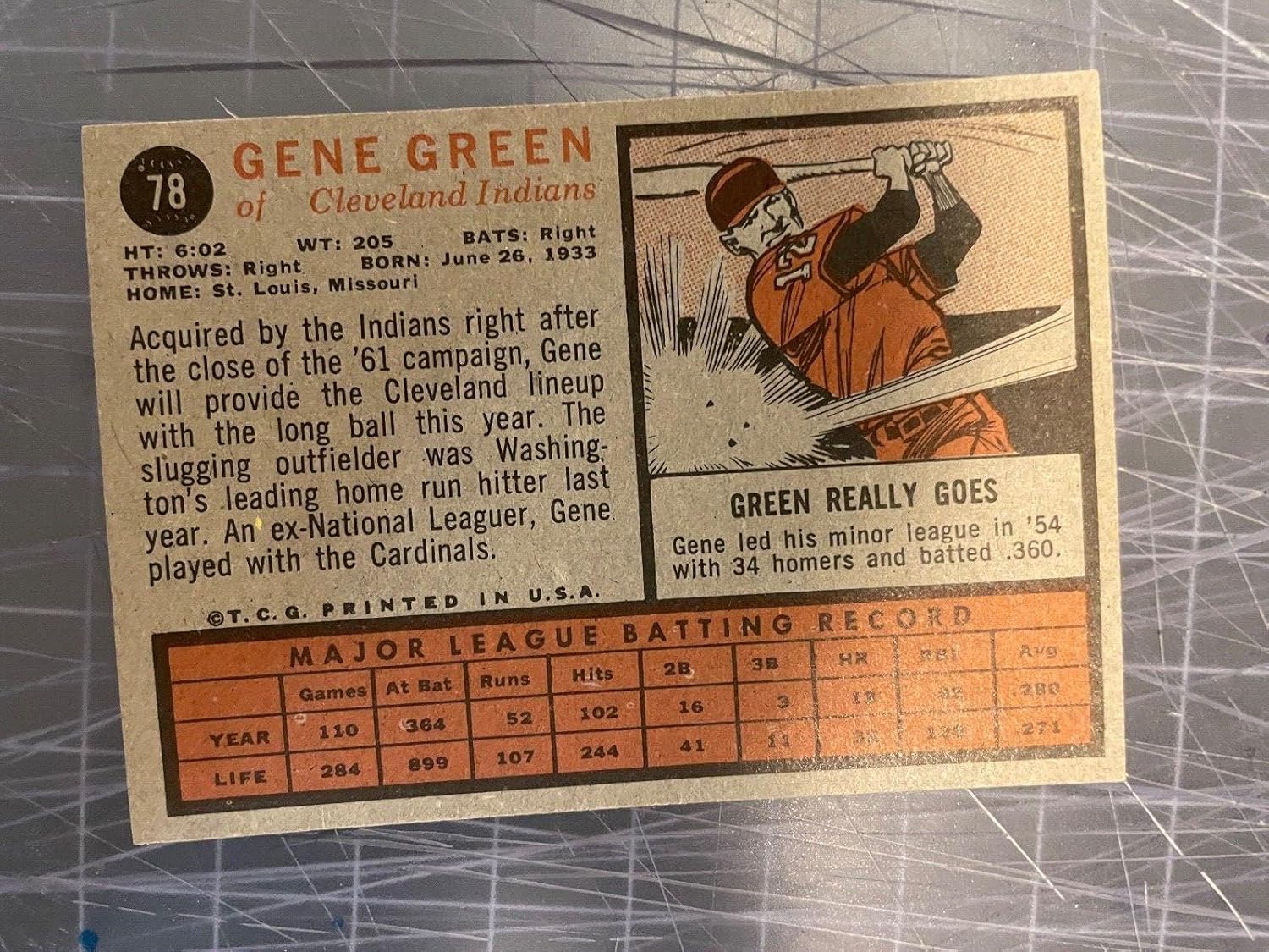 1962 Topps #78 Gene Cleveland Indians Baseball Card Nm/mt - Unsigned Football Cards