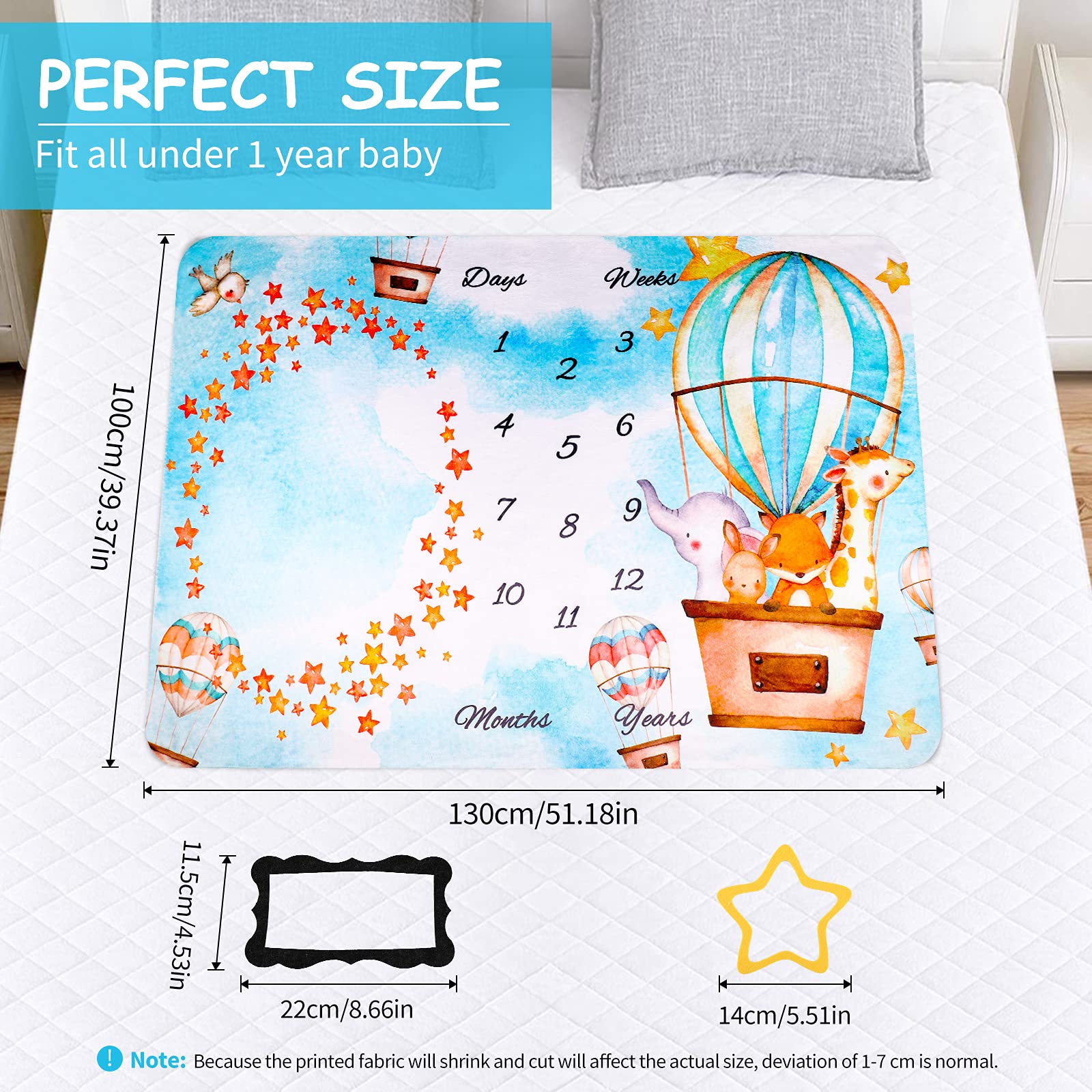 Coperta Fotografica Mensile Per Neonato 130x101 Cm - Morbida Flanella Con Ghirlanda, Per Crescita Bambino, Regalo Nascita