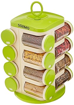 Amazon Brand - Solimo Revolving Spice Rack Set | 16 pieces | Plastic | Tiered Shelf | Tabletop | Green - image, photos
