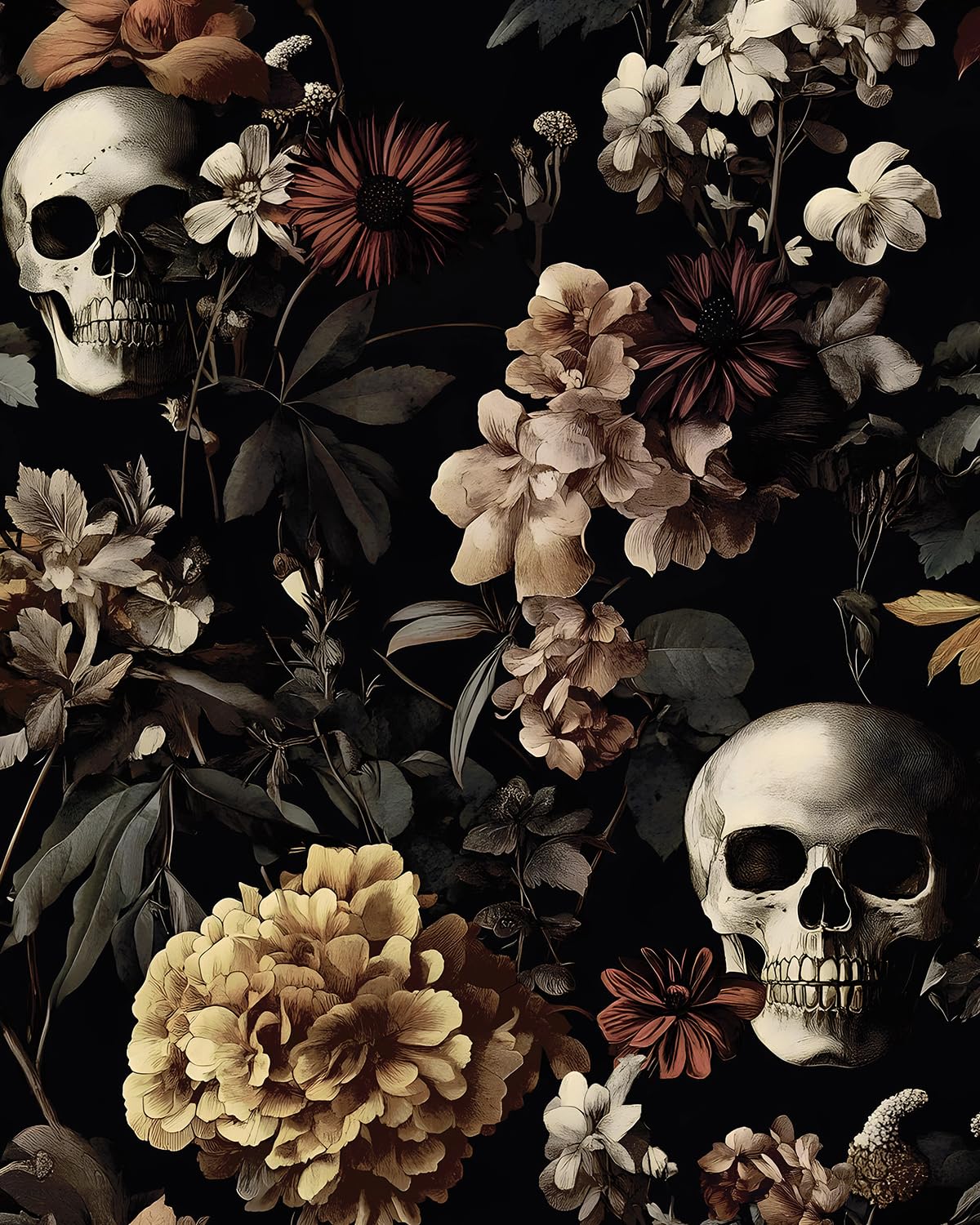 Papier peint floral noir vintage pour transformer un mur d'accentuation