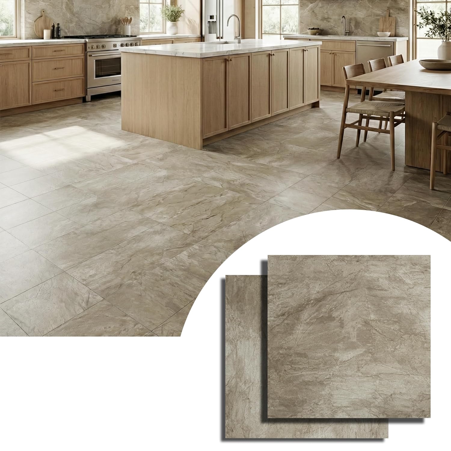 24 Sq.Ft Peel and Stick Floor Tile, Rustic Brown Matte Marble Luxury Vinyl Tile for Basement & Kitchen, Waterproof Rigid Core Backsplash, Self-Adhesive Stone Look, 24 Sheets (12"x12")