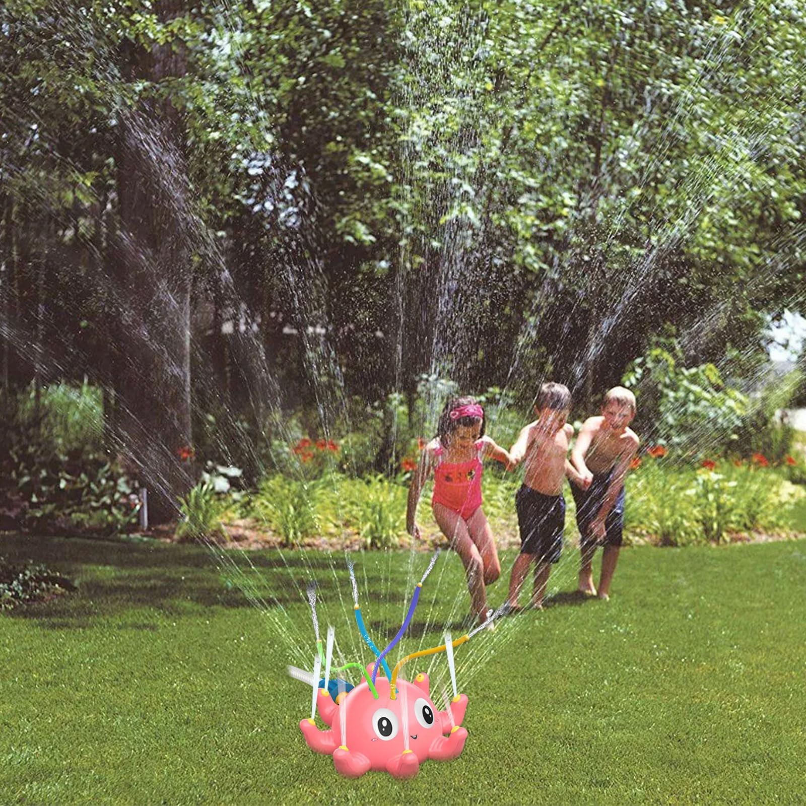 Aspersor De Agua Para Niños Al Aire Libre, Juguete De Agua Para Niños, Aspersor De Agua Para Jardín, Rociador De Césped De Pulpo Para Niños, Juguete De Baño Para Exteriores, Azul Y Rosa