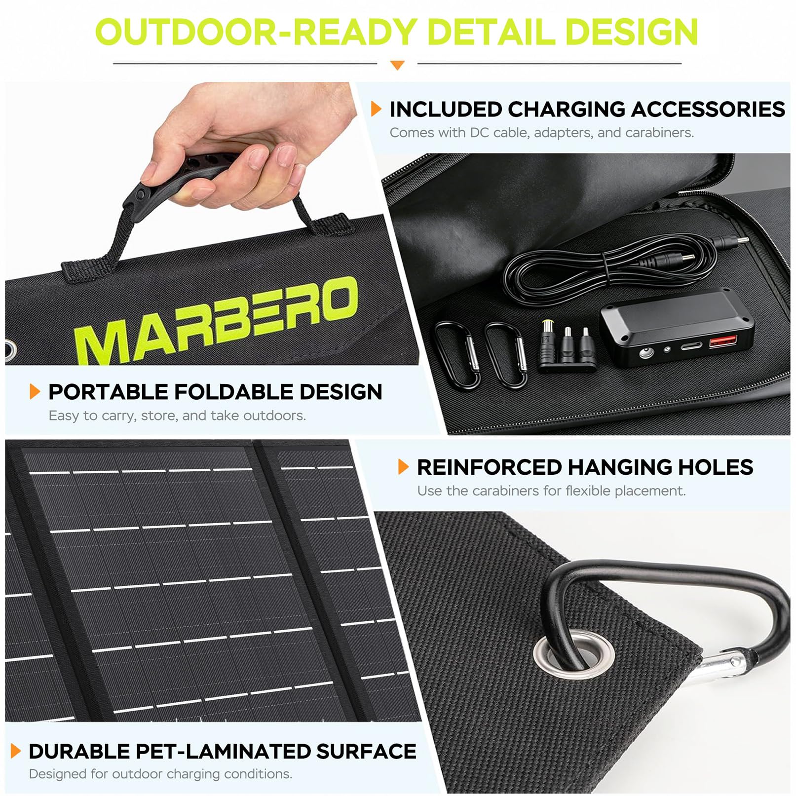 MARBERO Panel słoneczny 30 W, składany panel słoneczny ładowarka do przenośnego generatora elektrowni, iPhone'a, iPada, laptopa, portów USB QC3.0 i wyjścia DC (10 złączy), czarny, MBSP30
