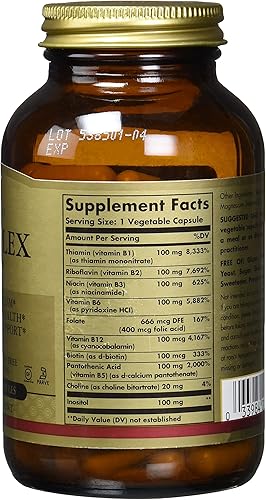 Miniatura 6 de Solgar B-complex "100", 100 cápsulas vegetales, salud del corazón, 100 unidades (paquete de 12)